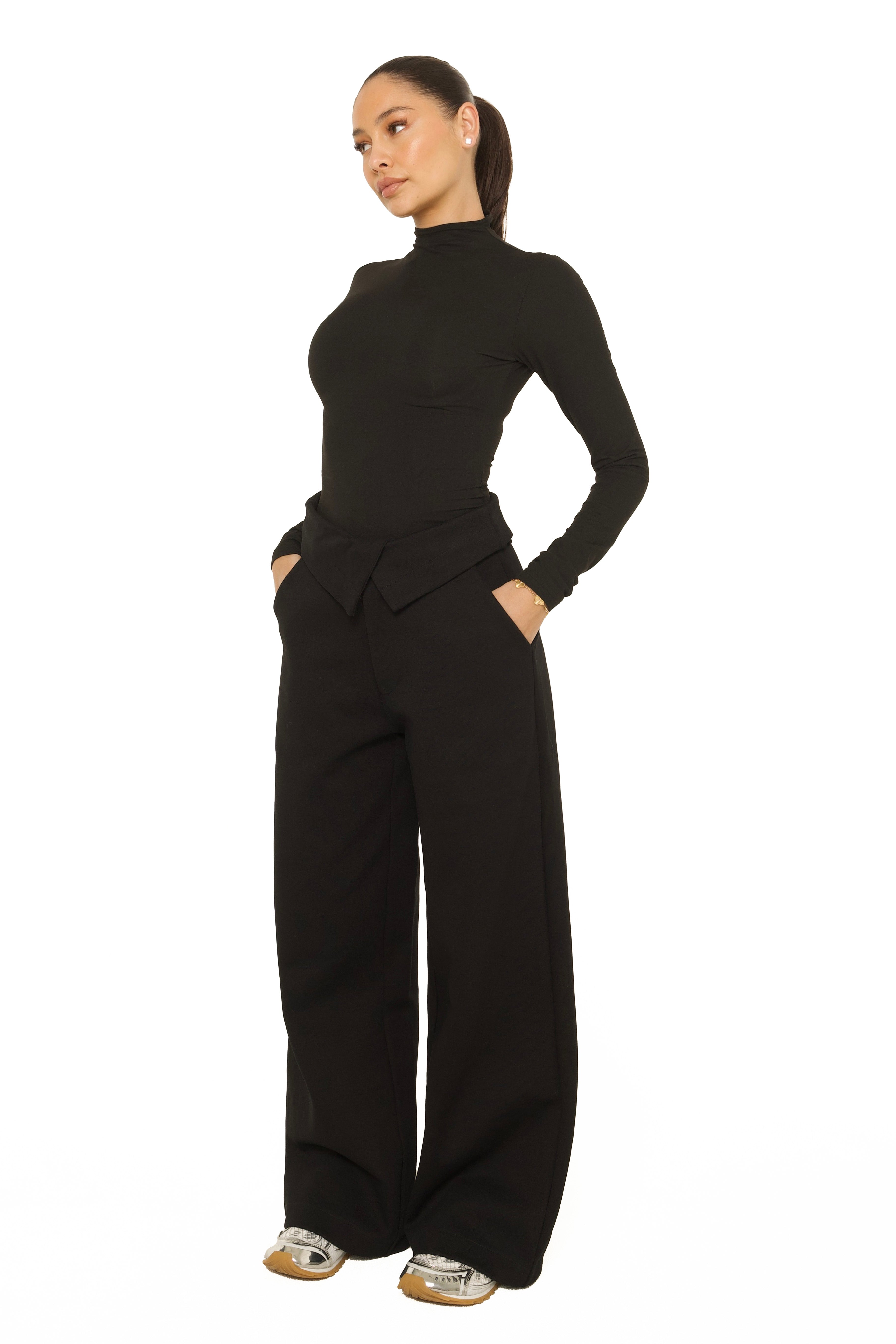 Fold Over Jogging Pantalon Black