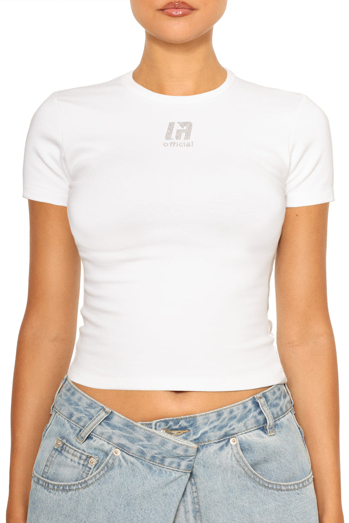 LA Official Rhinestone Top White