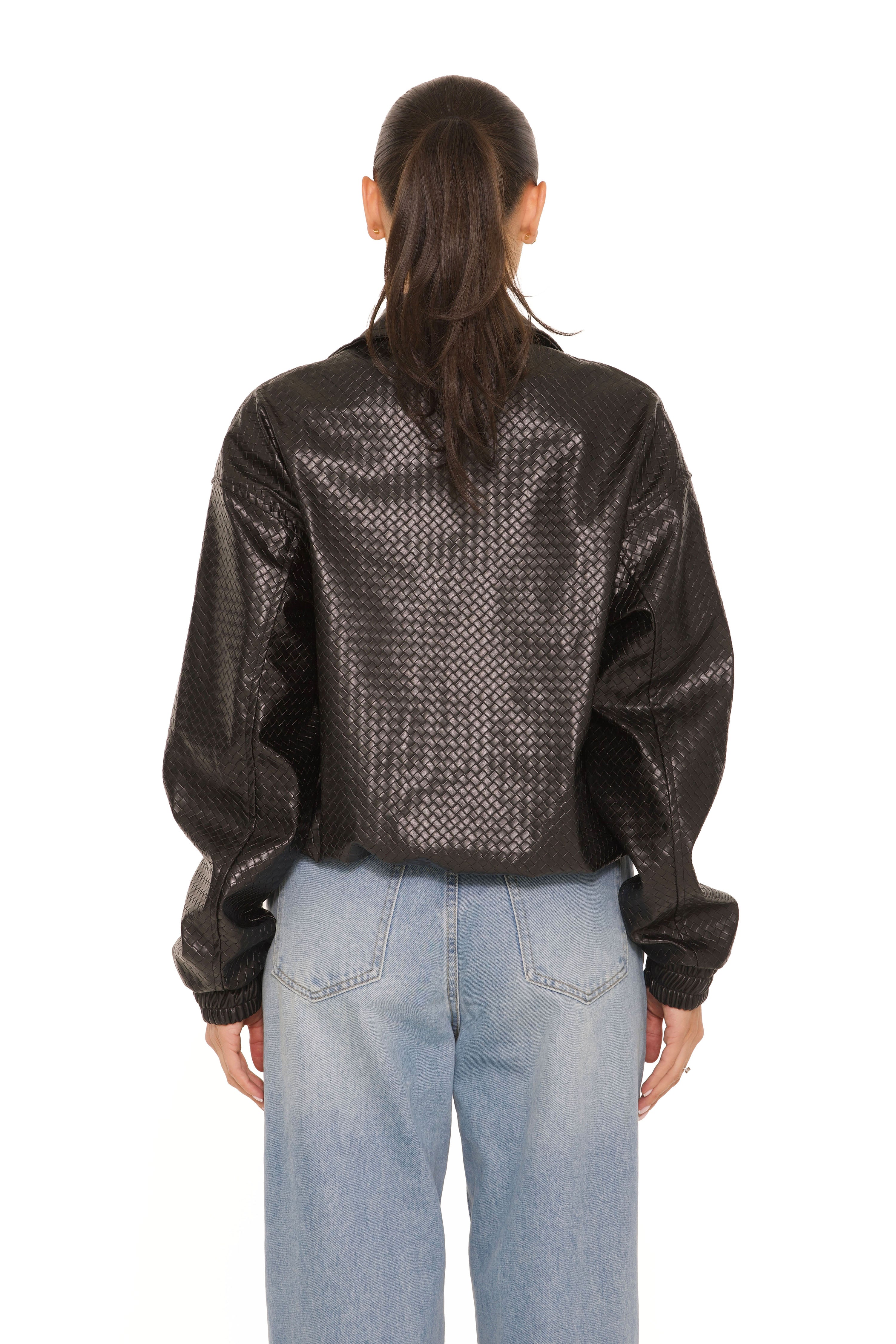 Leather Woven Bomberjacket Black