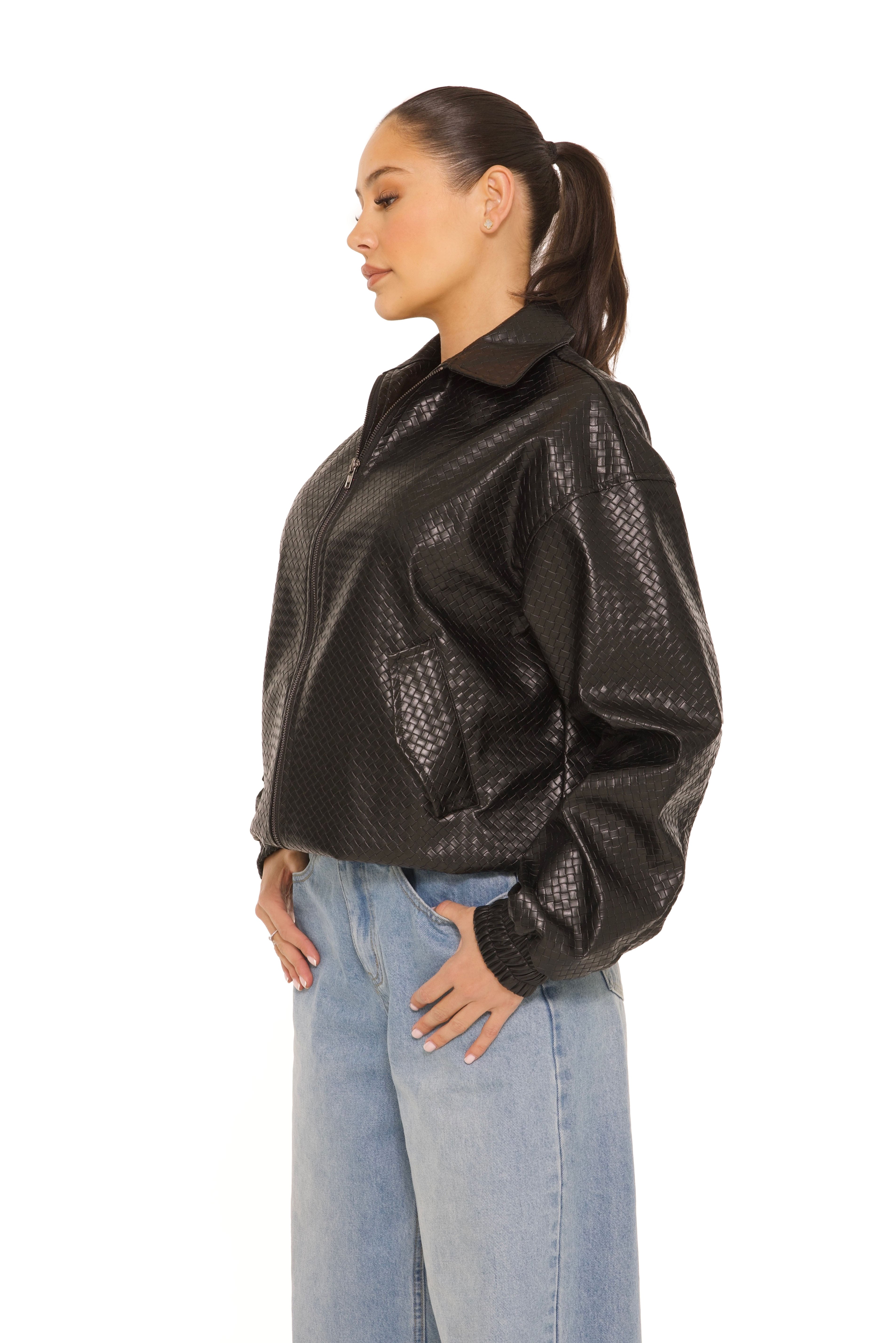 Leather Woven Bomberjacket Black