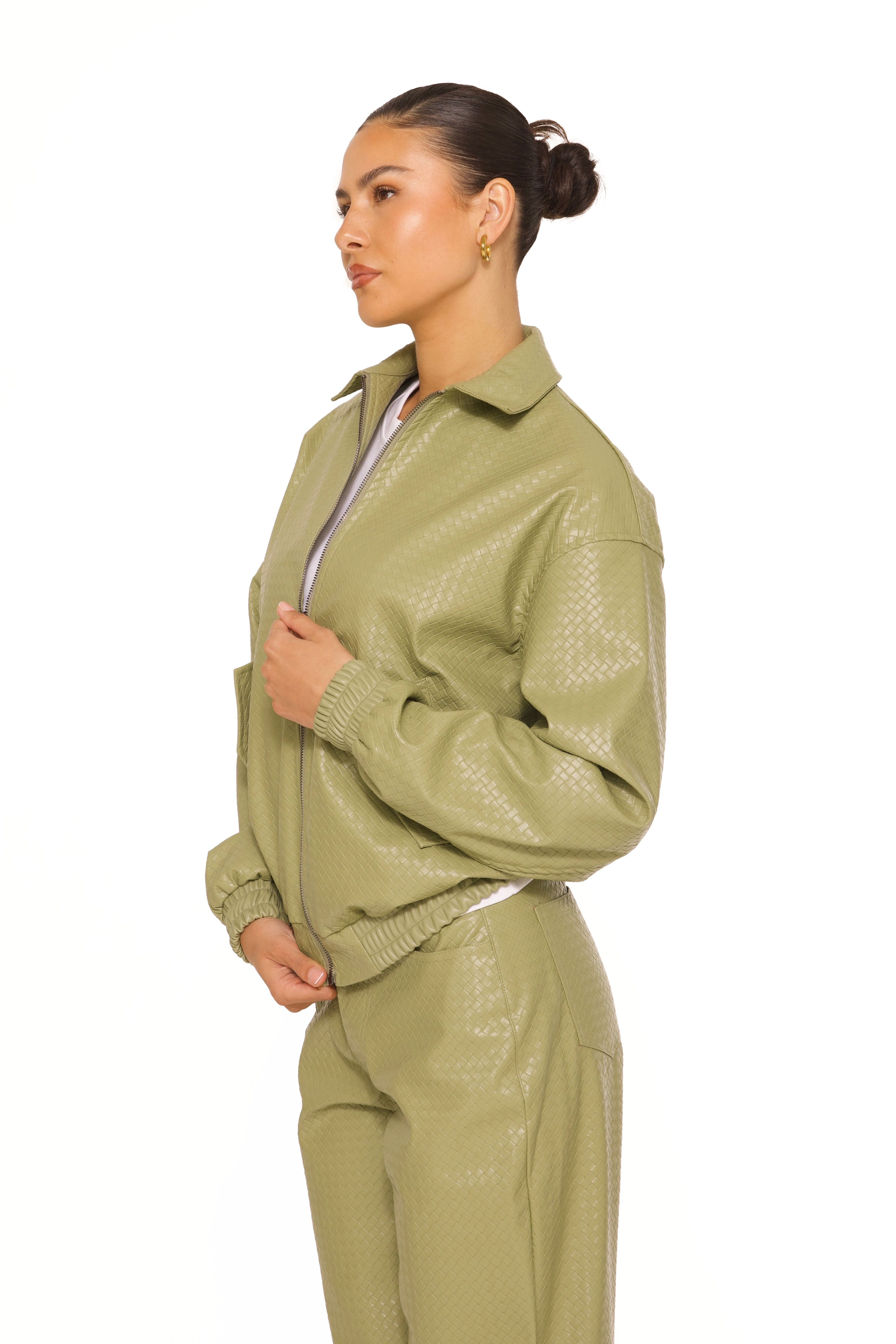 Leather Woven Bomberjacket Khaki