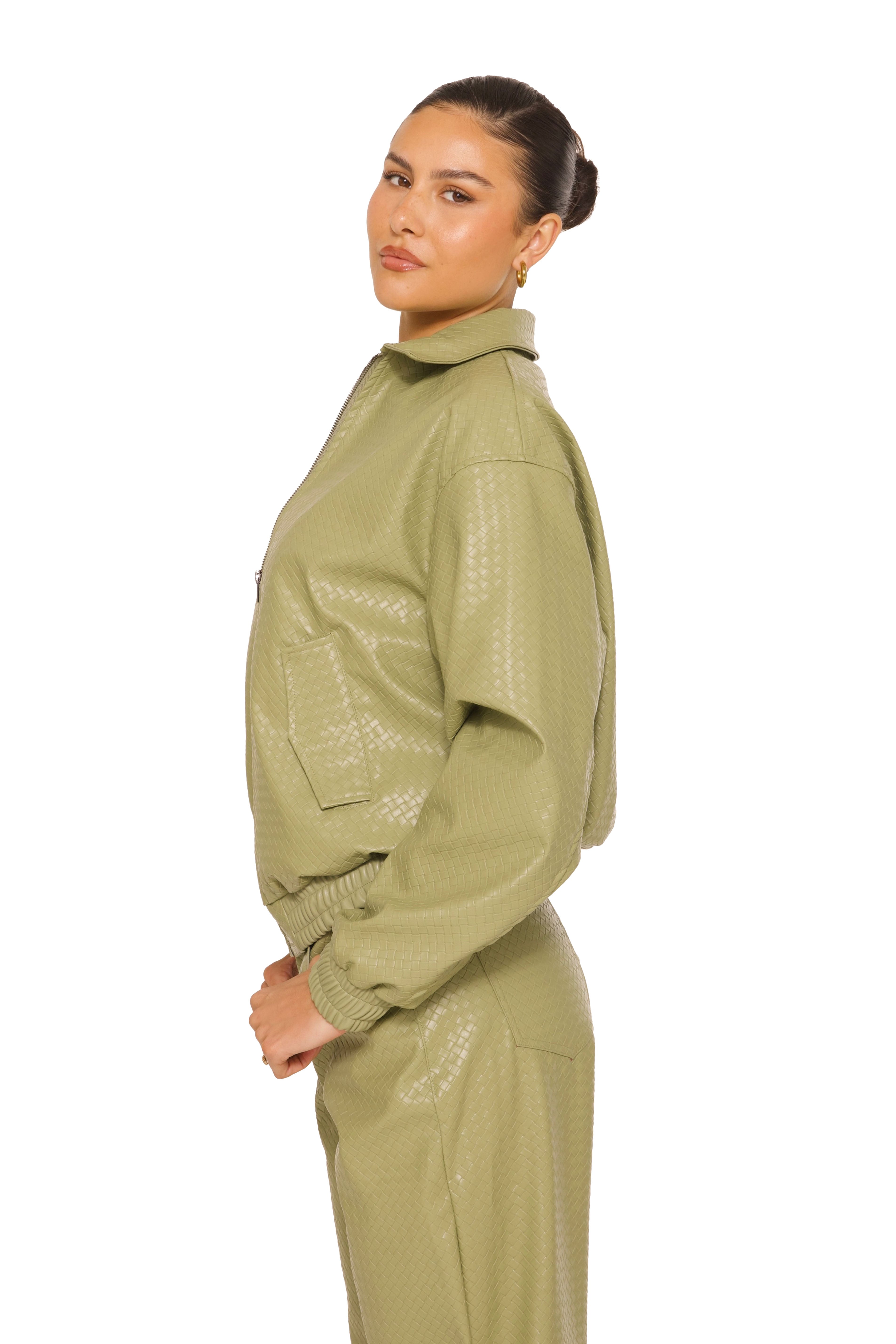 Leather Woven Bomberjacket Khaki