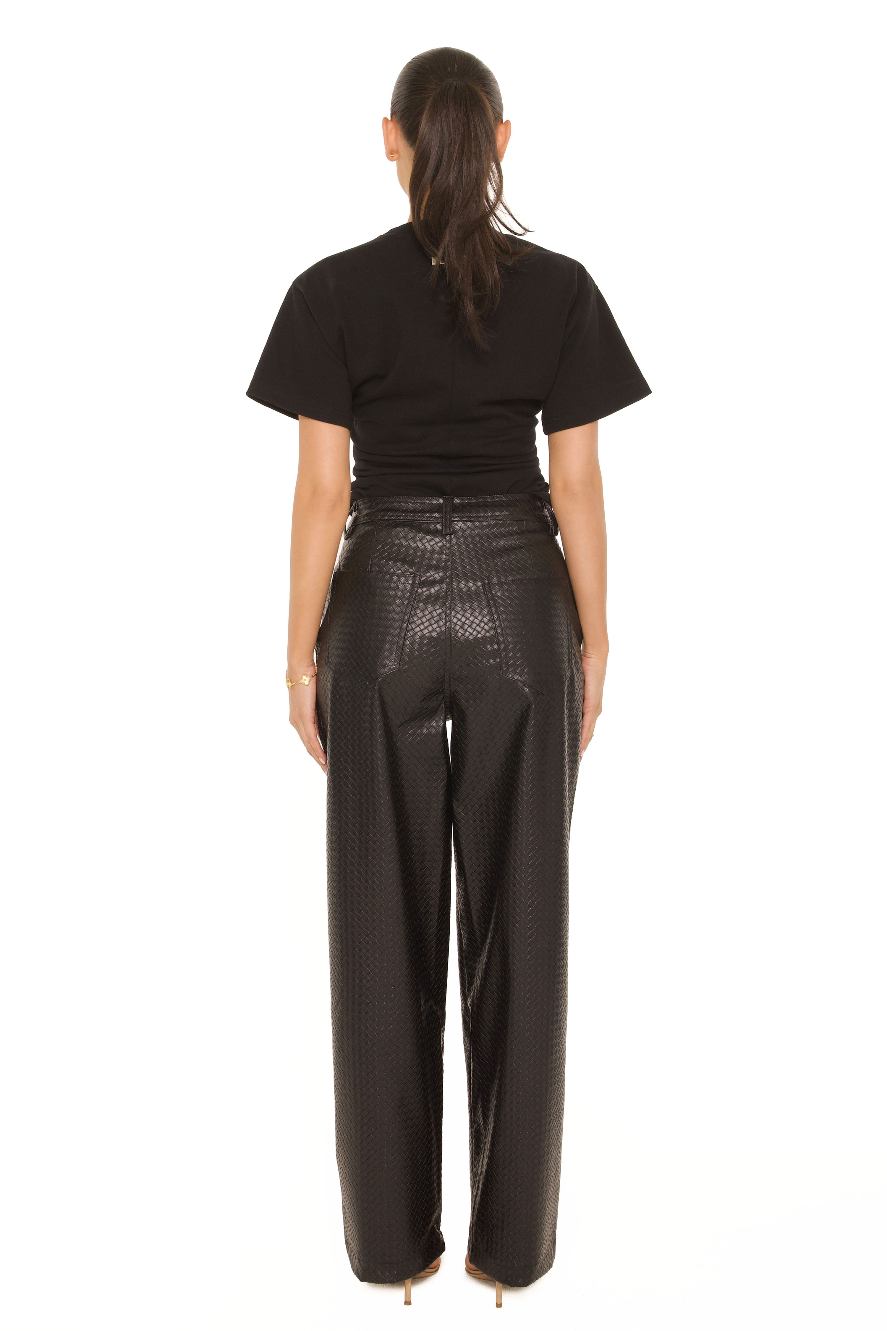 Leather Woven Pants Black
