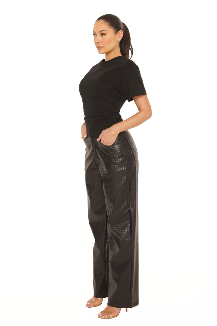 Leather Woven Pants Black