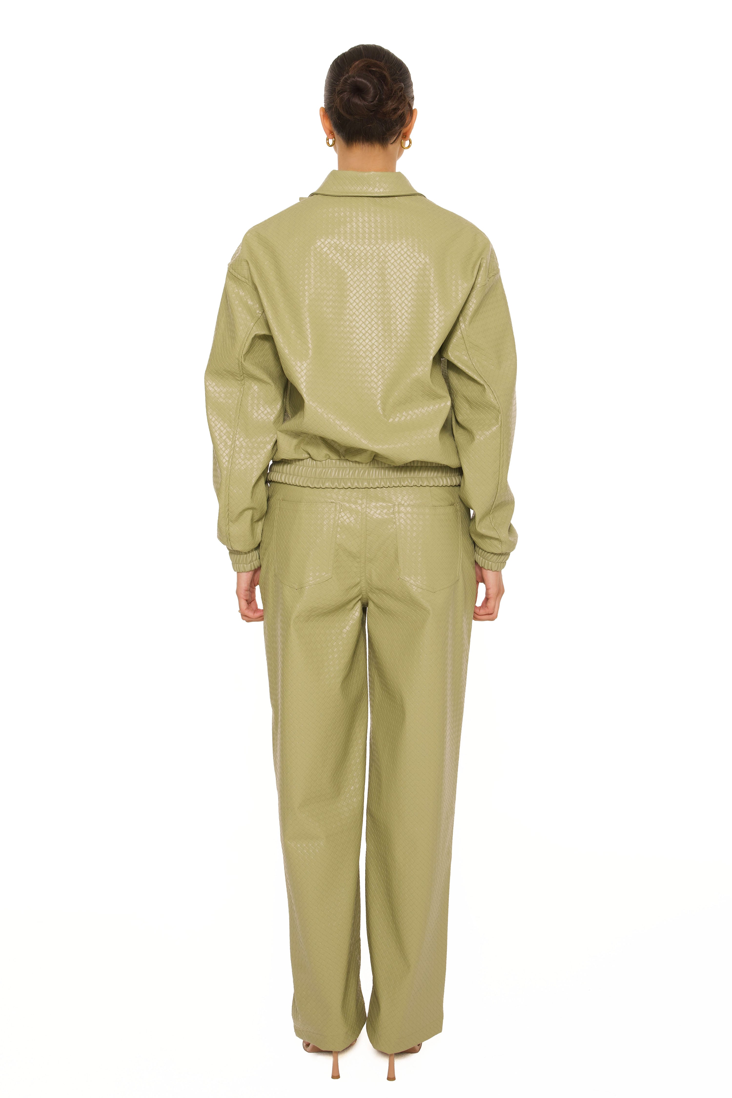 Leather Woven Pants Khaki