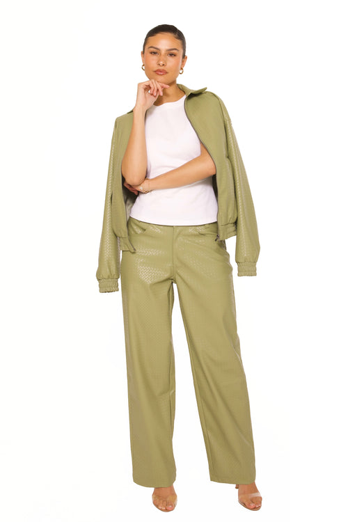 Leather Woven Pants Khaki