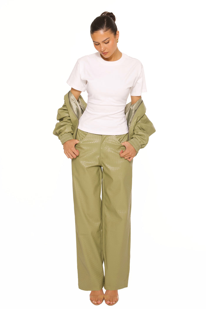 Leather Woven Pants Khaki