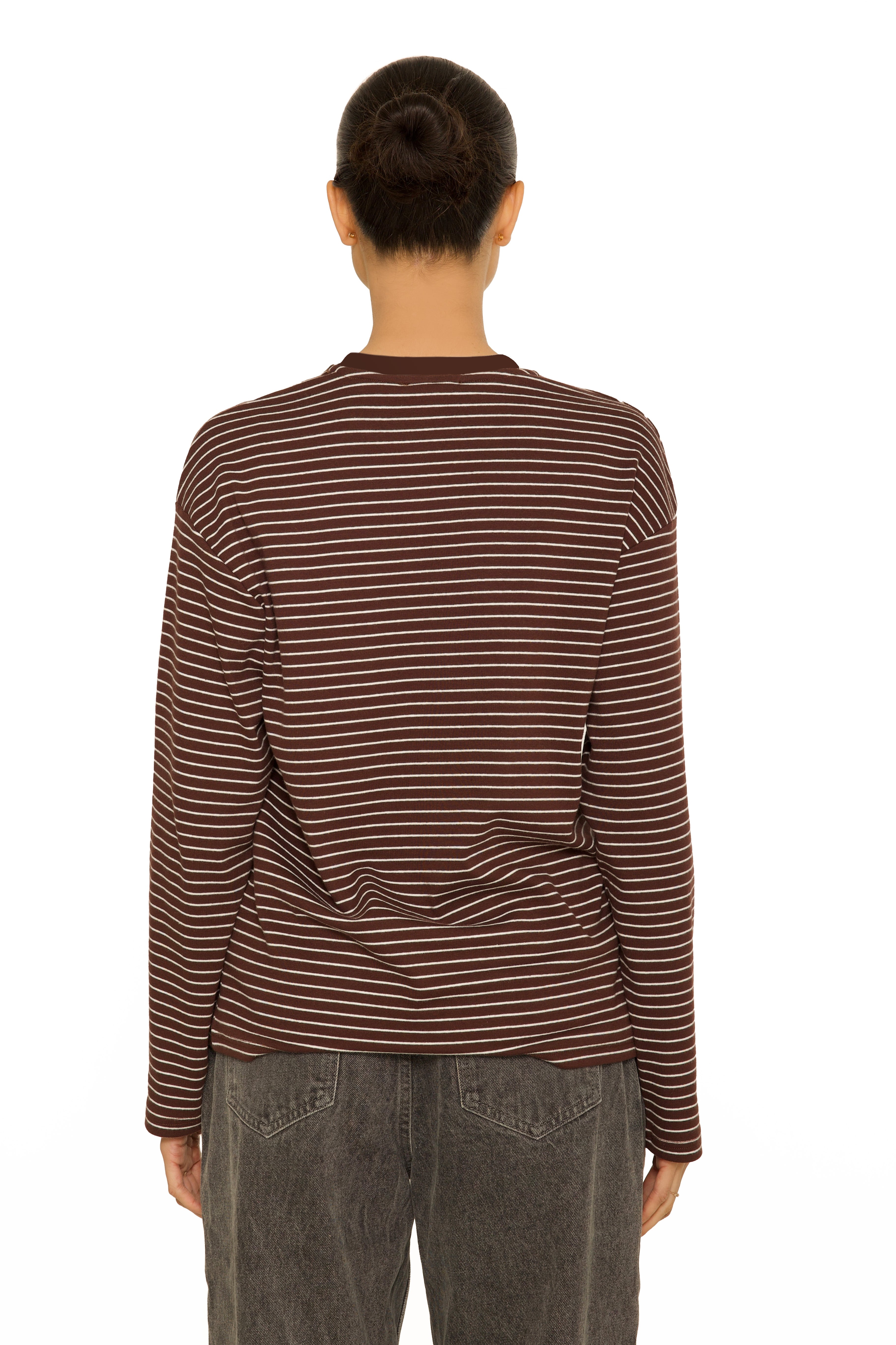 Long Sleeve Oversized Striped Tee Brown