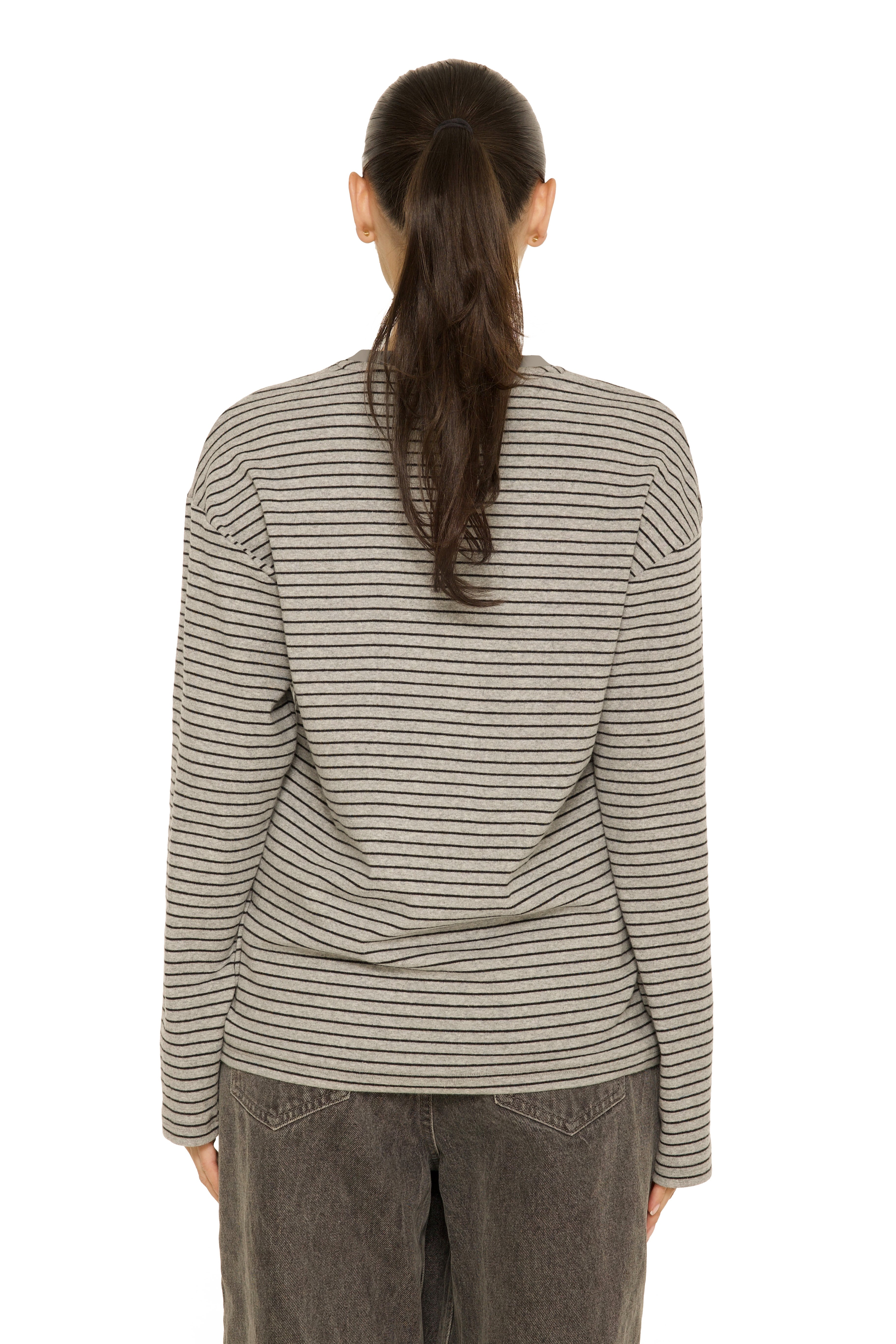 Long Sleeve Oversized Striped Tee Dark grey