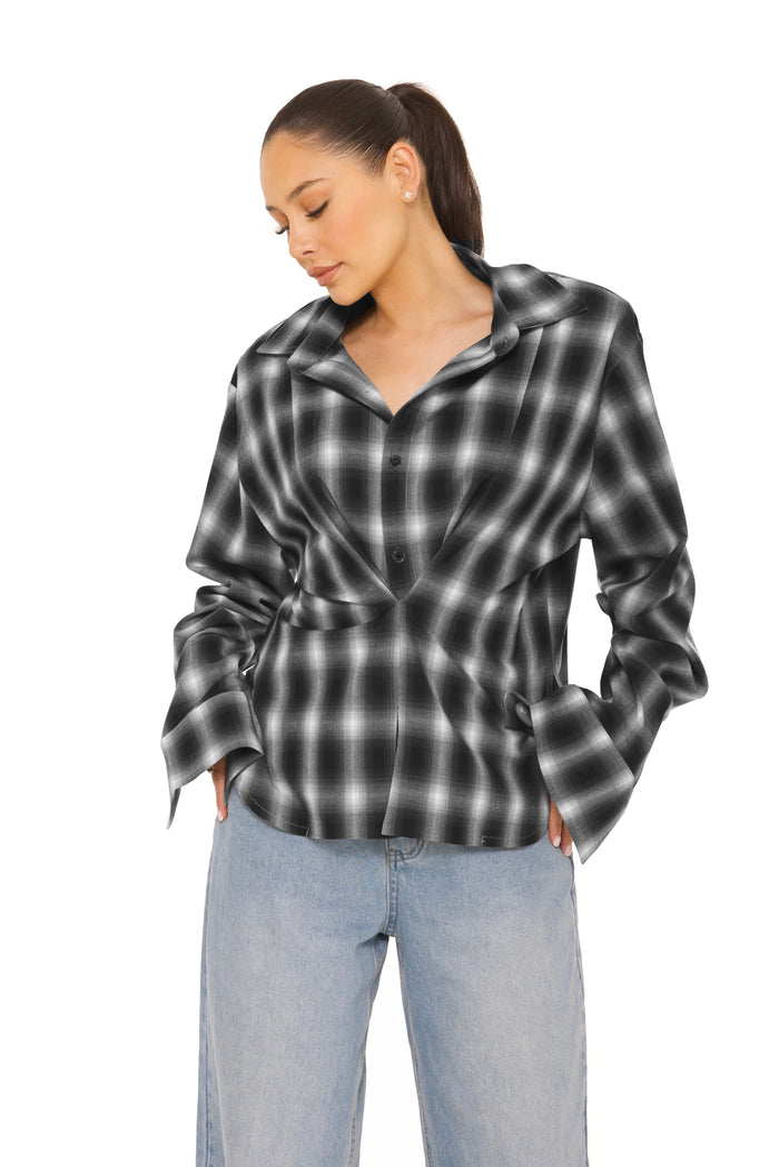 Oversized Checked Blouse Black