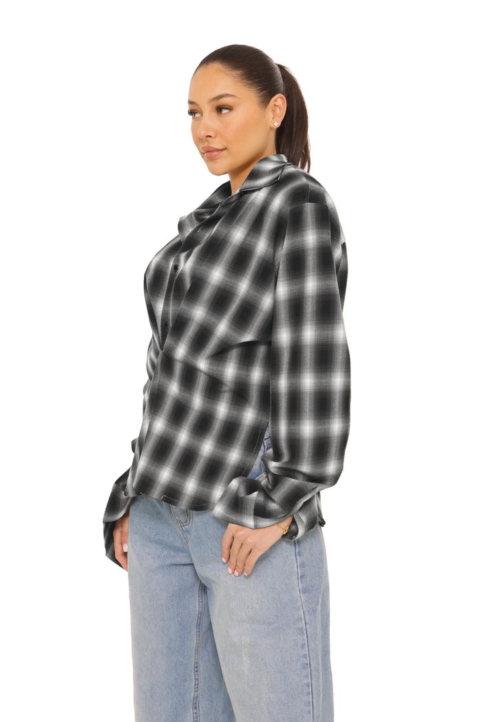 Oversized Checked Blouse Black