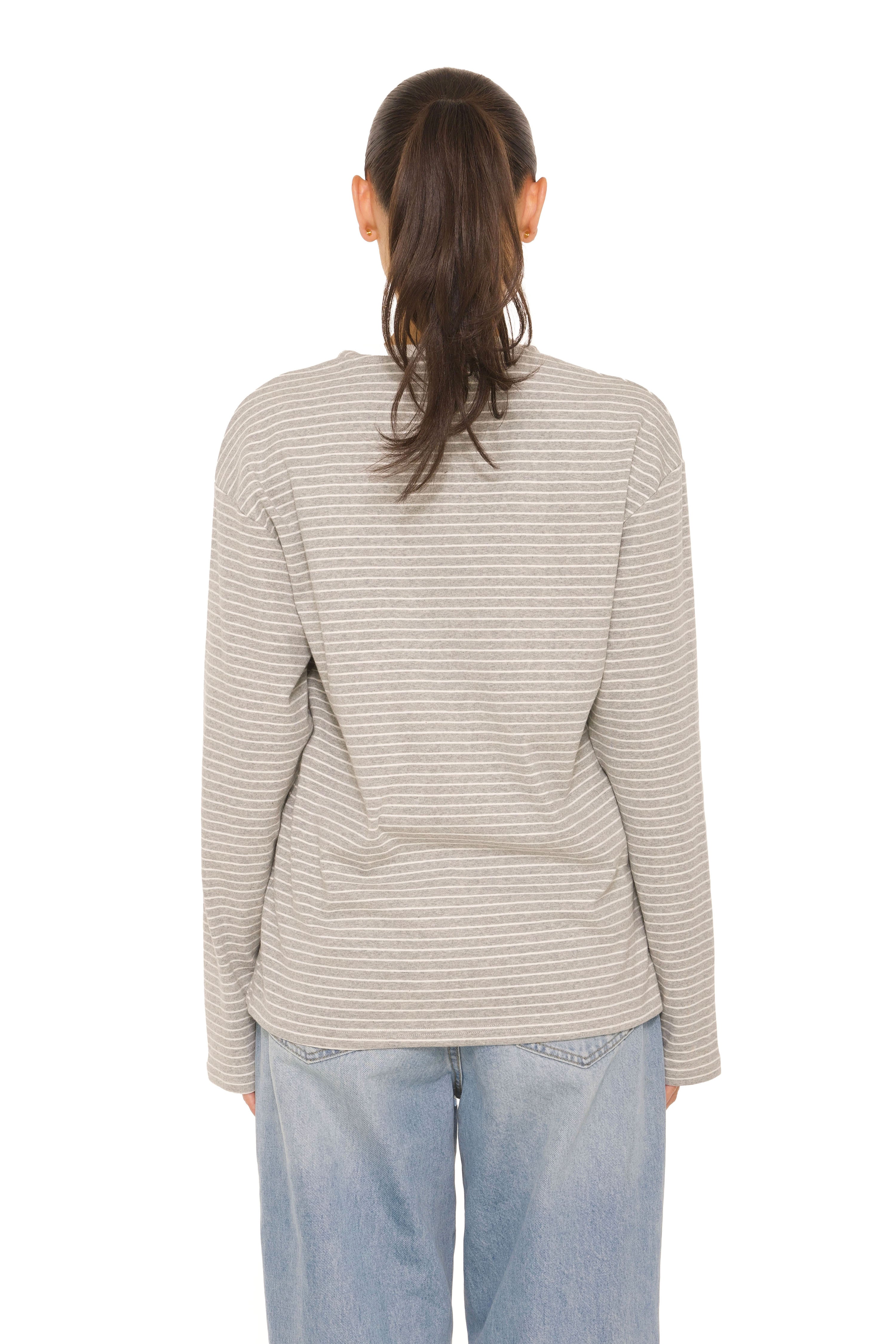 Long Sleeve Oversized Striped Tee Grey