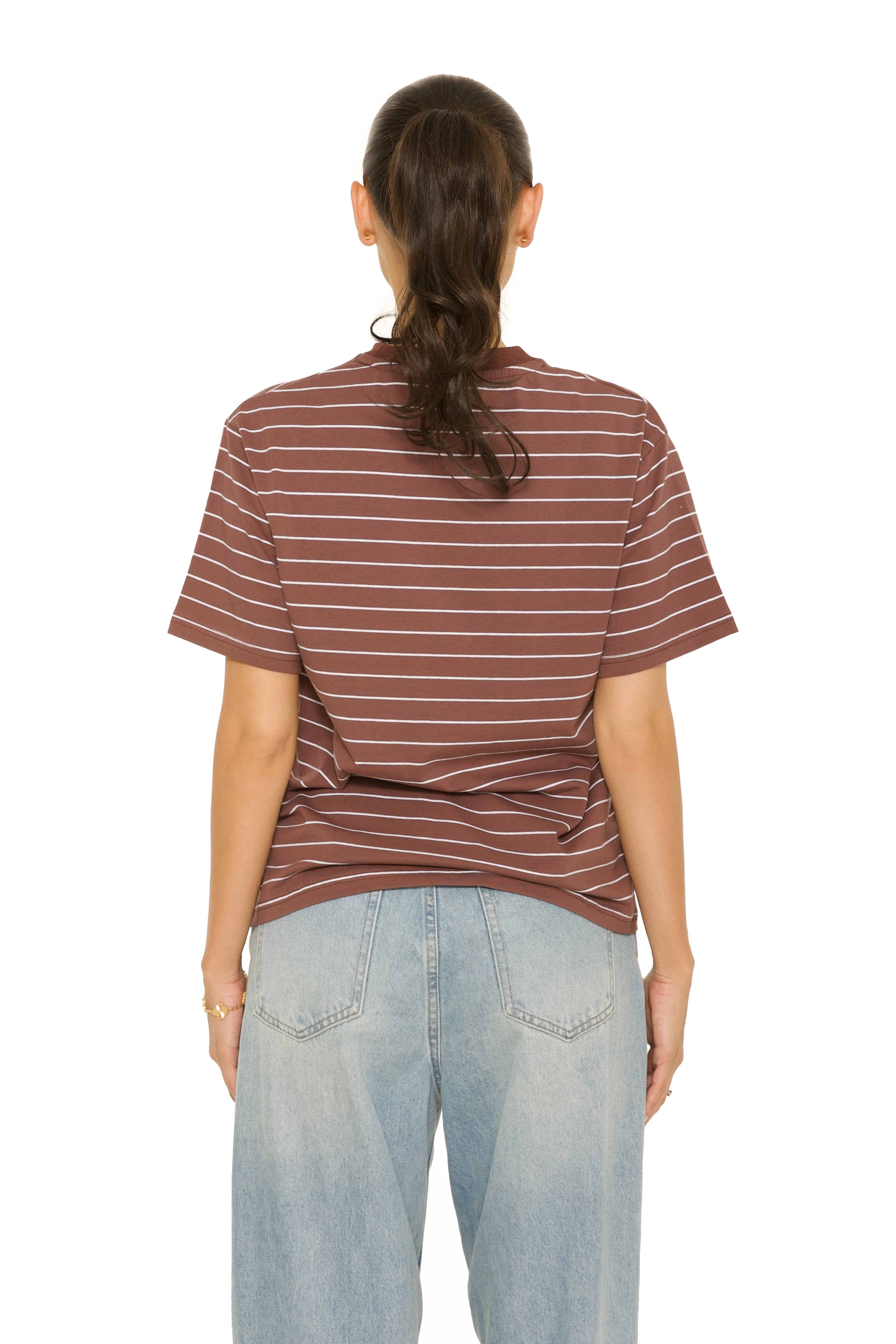 Short Sleeve Oversized Striped Tee Brown