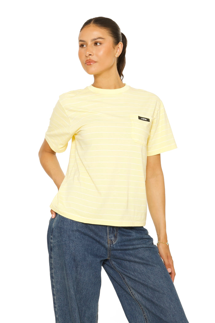 Short Sleeve Oversized Striped Tee Yellow