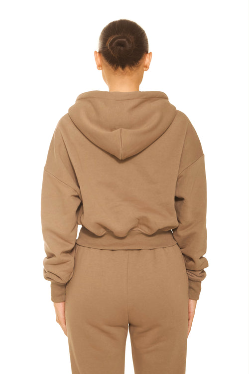 Essential Cropped Hoodie Taupe