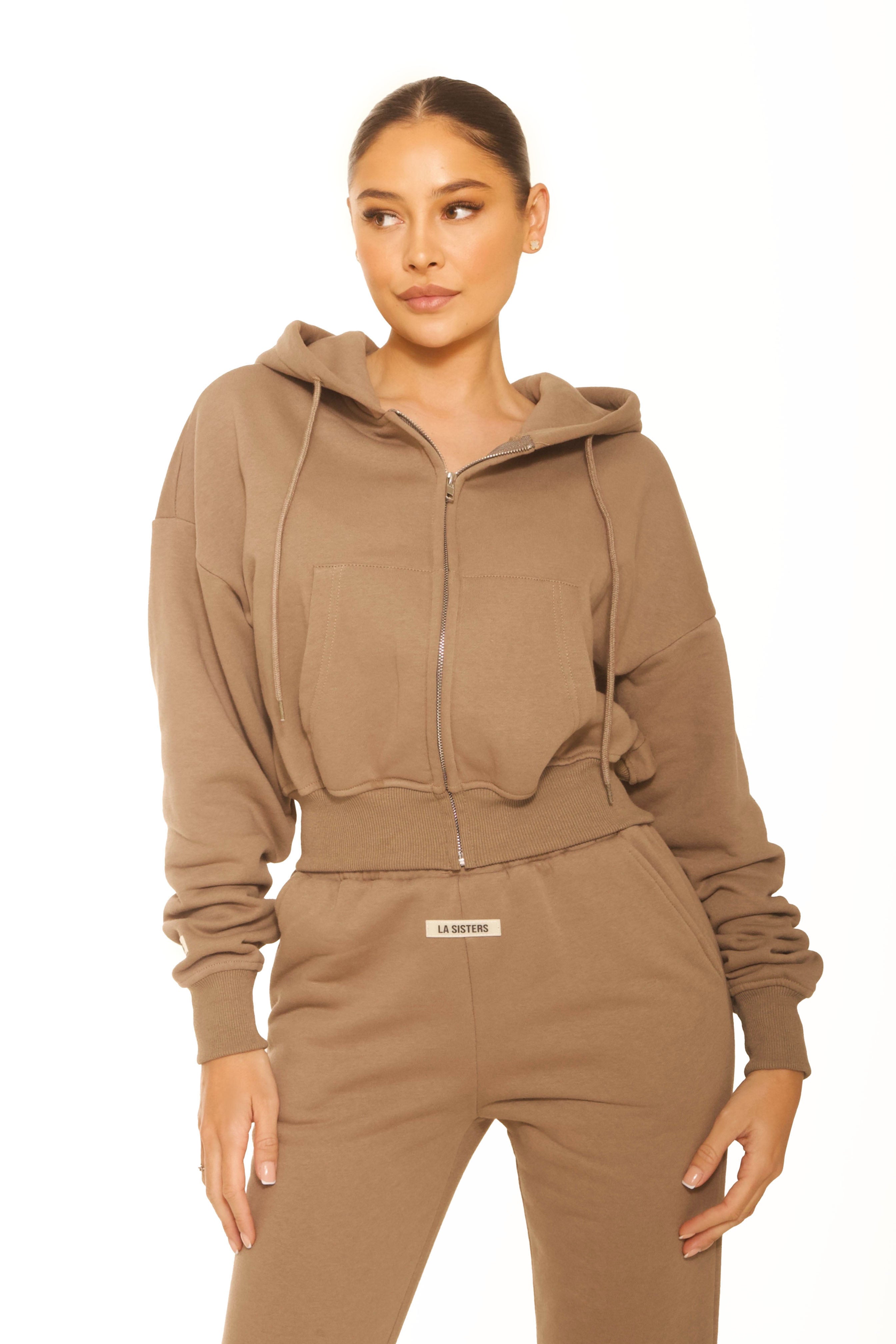 Essential Cropped Hoodie Taupe