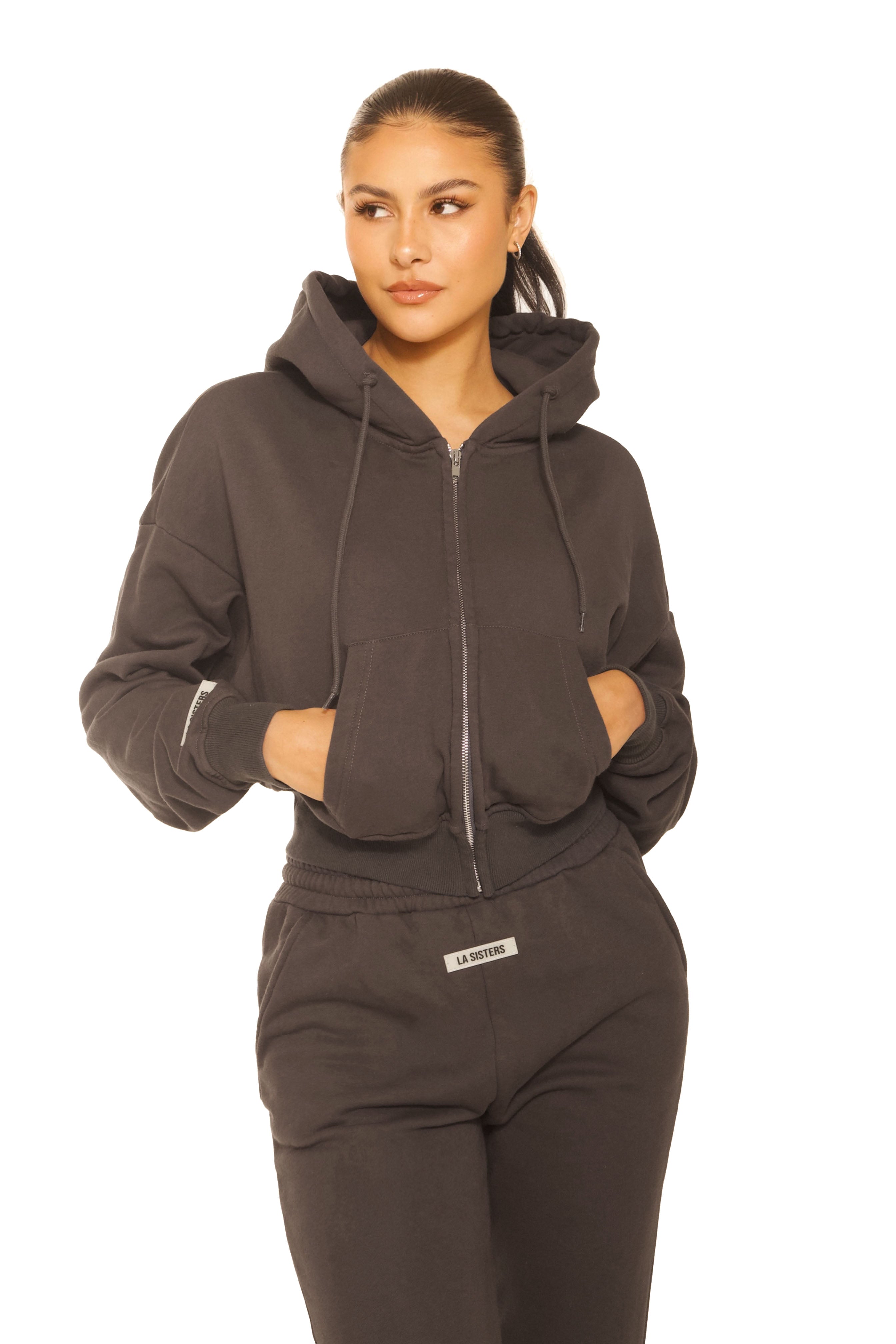 Essential Cropped Hoodie Dark Grey
