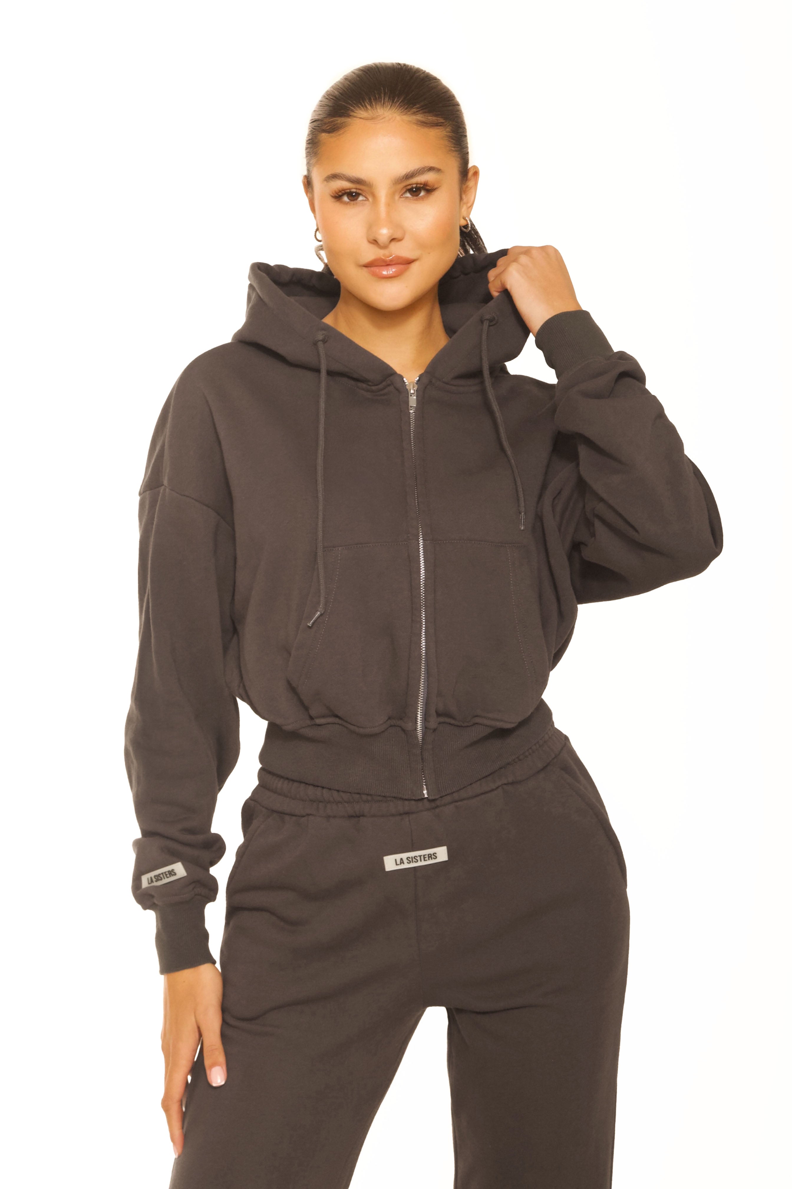Essential Cropped Hoodie Dark Grey