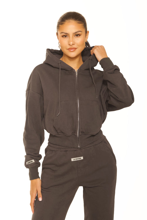 Essential Cropped Hoodie Dark Grey