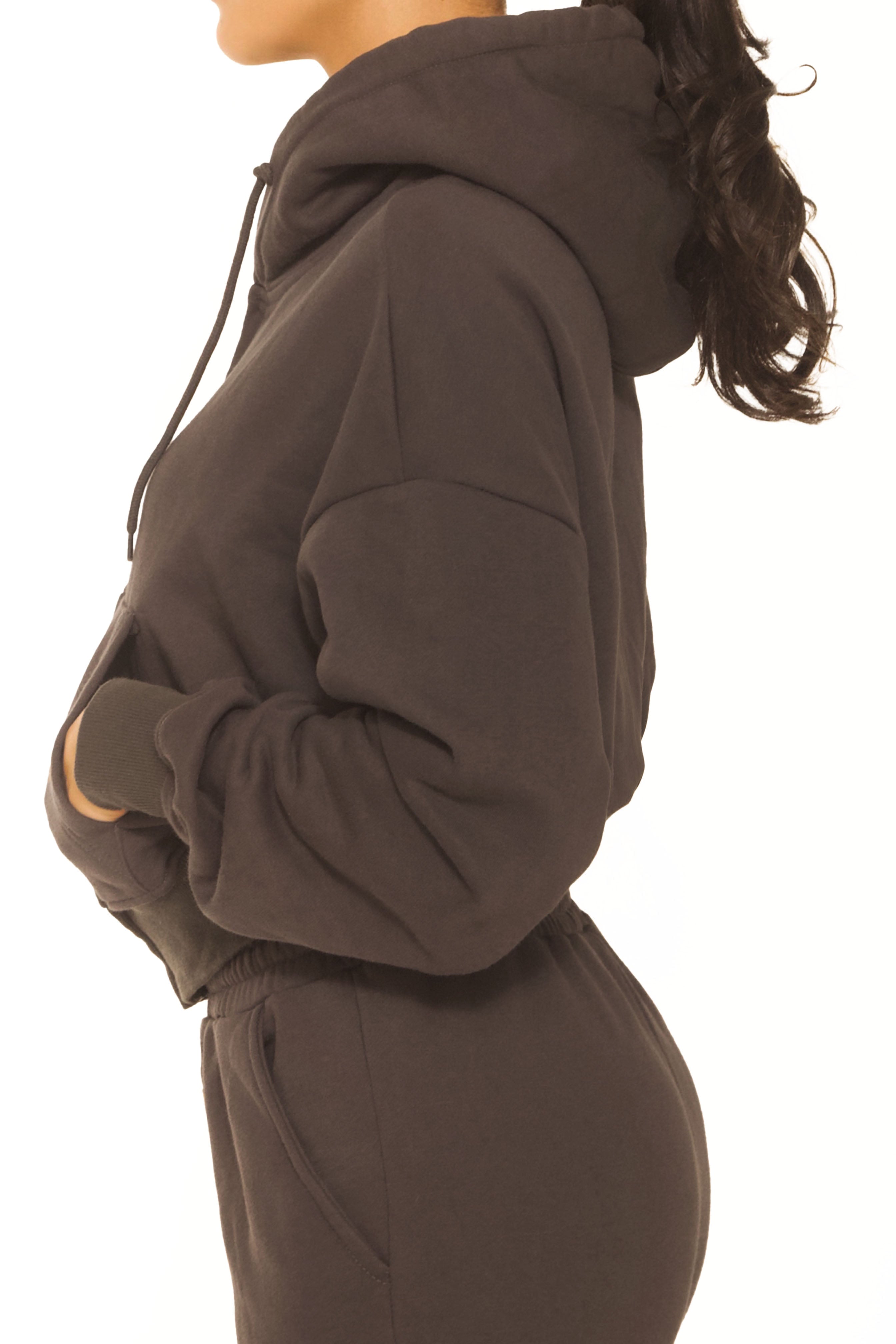 Essential Cropped Hoodie Dark Grey