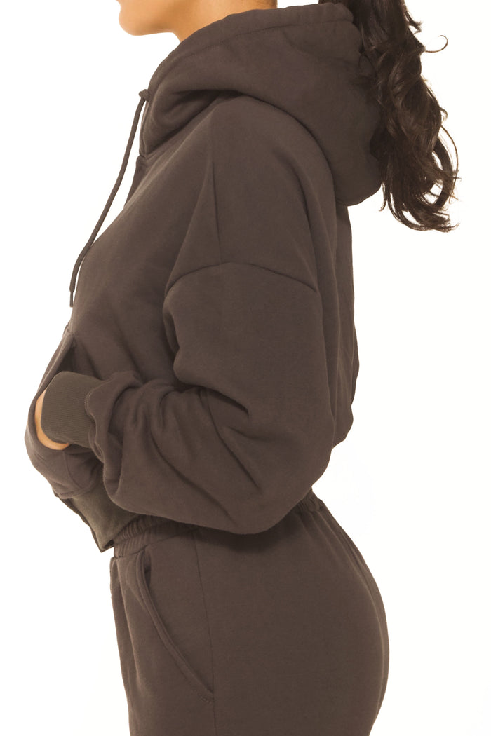 Essential Cropped Hoodie Dark Grey