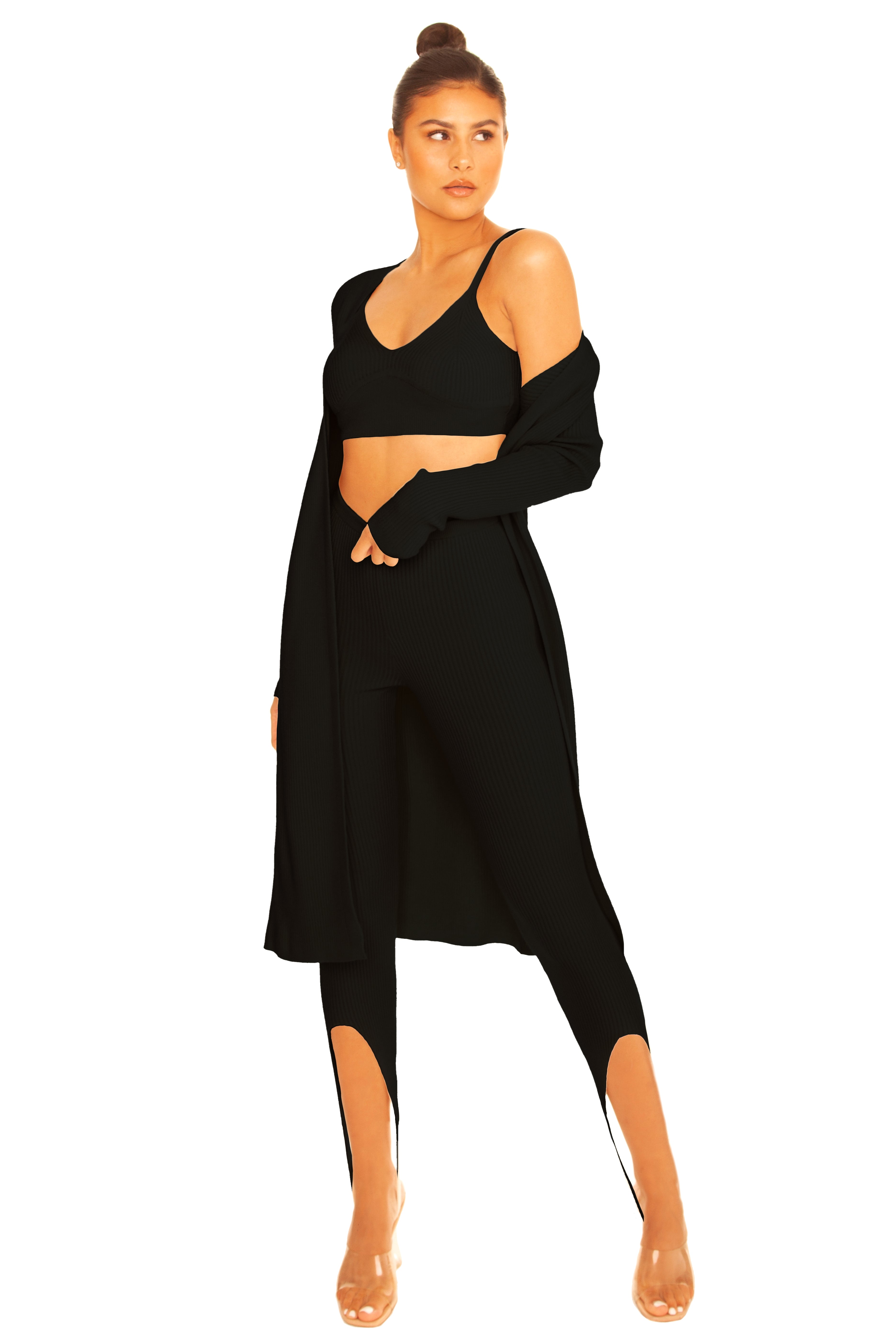 Knitted Ankle Strap Three Piece Black