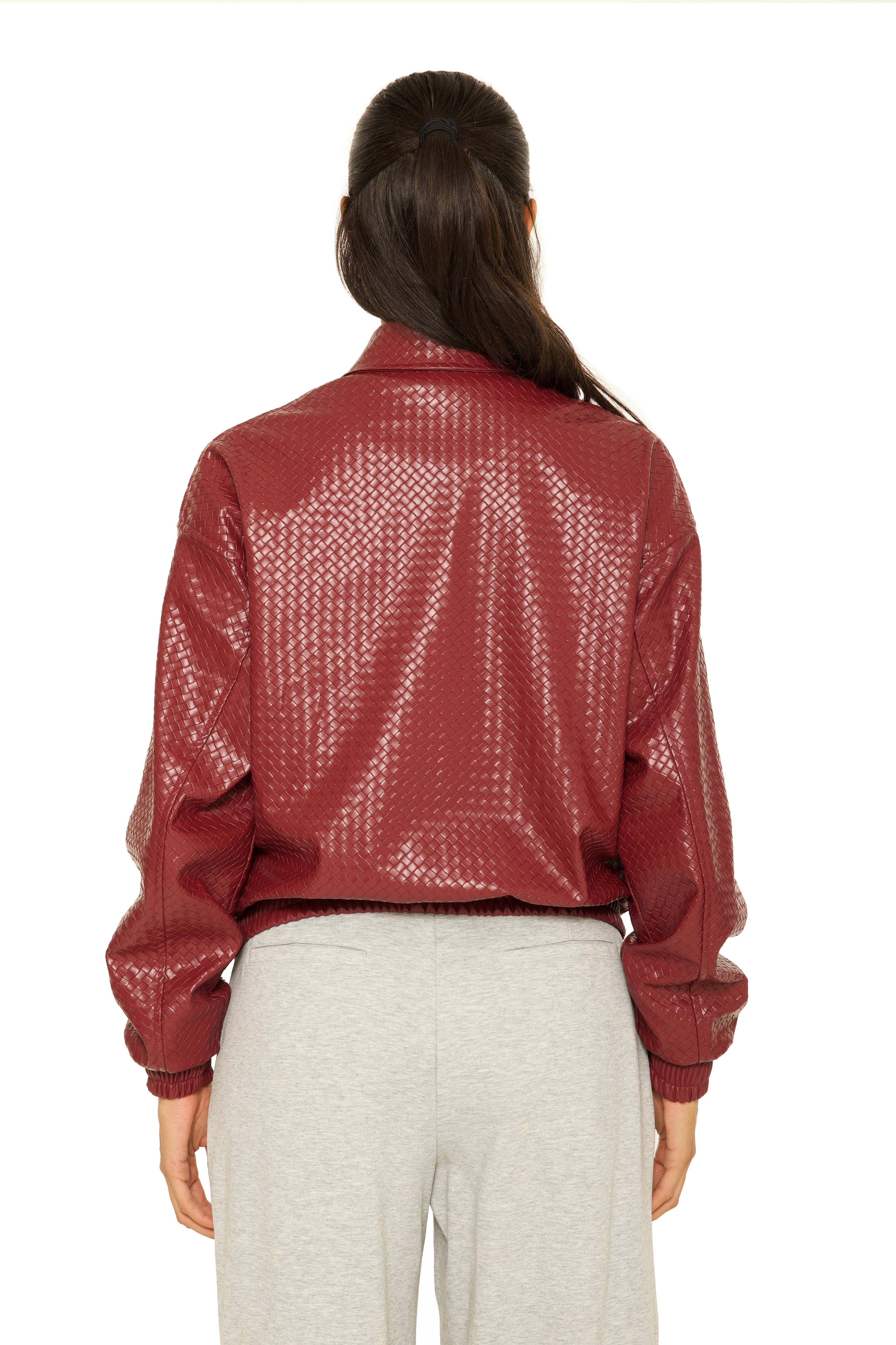 Leather Woven Bomberjacket Burgundy