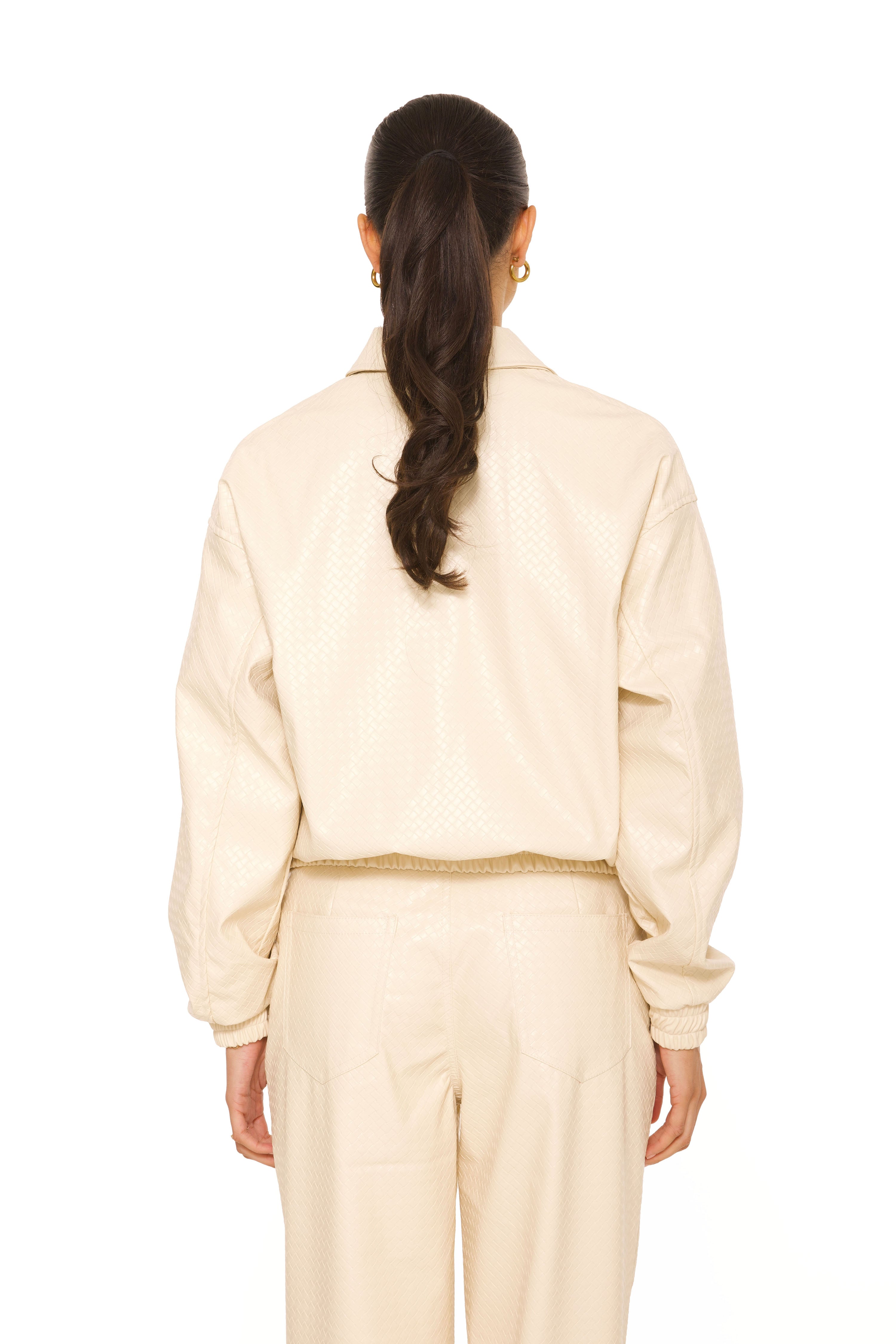 Leather Woven Bomberjacket Cream