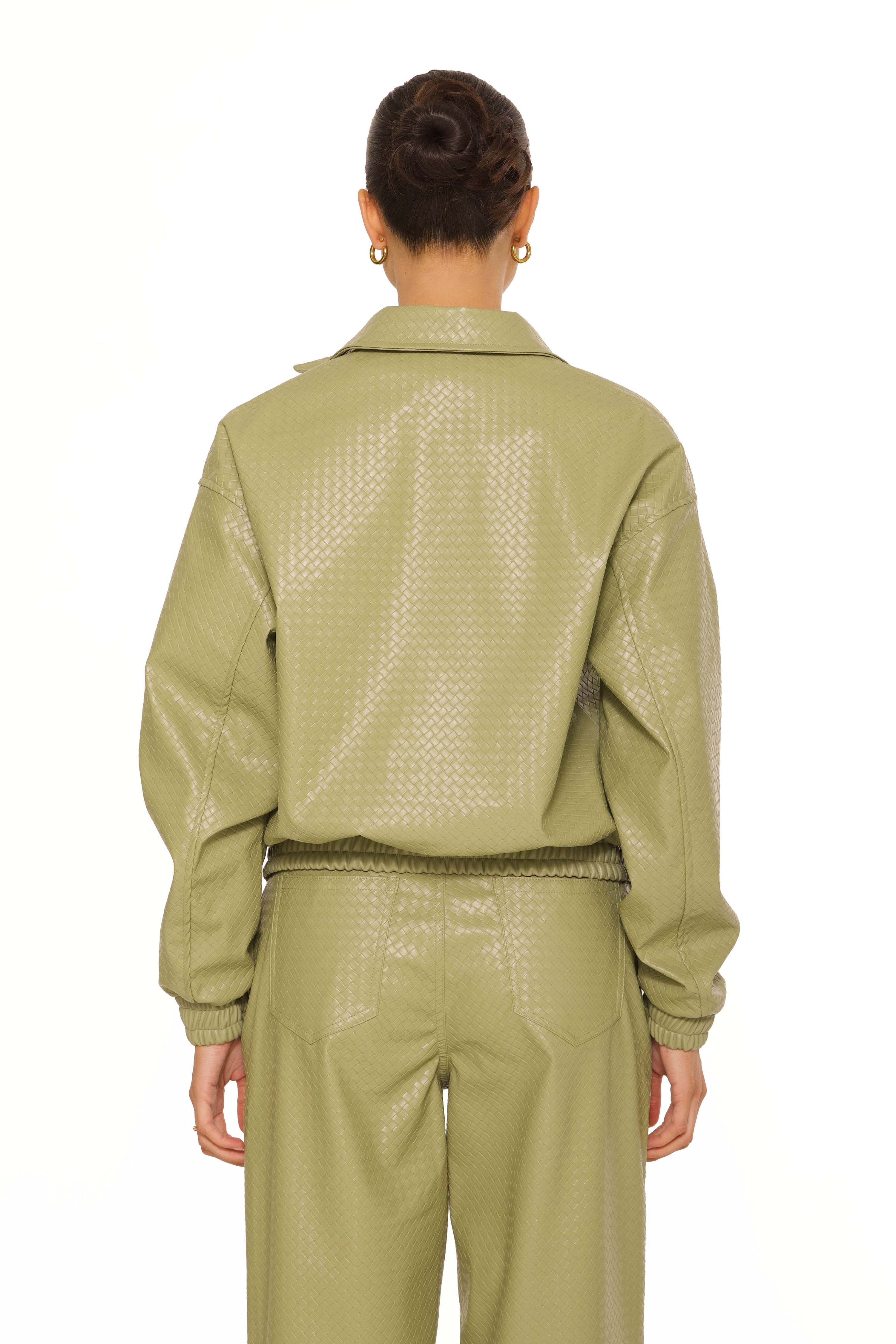 Leather Woven Bomberjacket Khaki