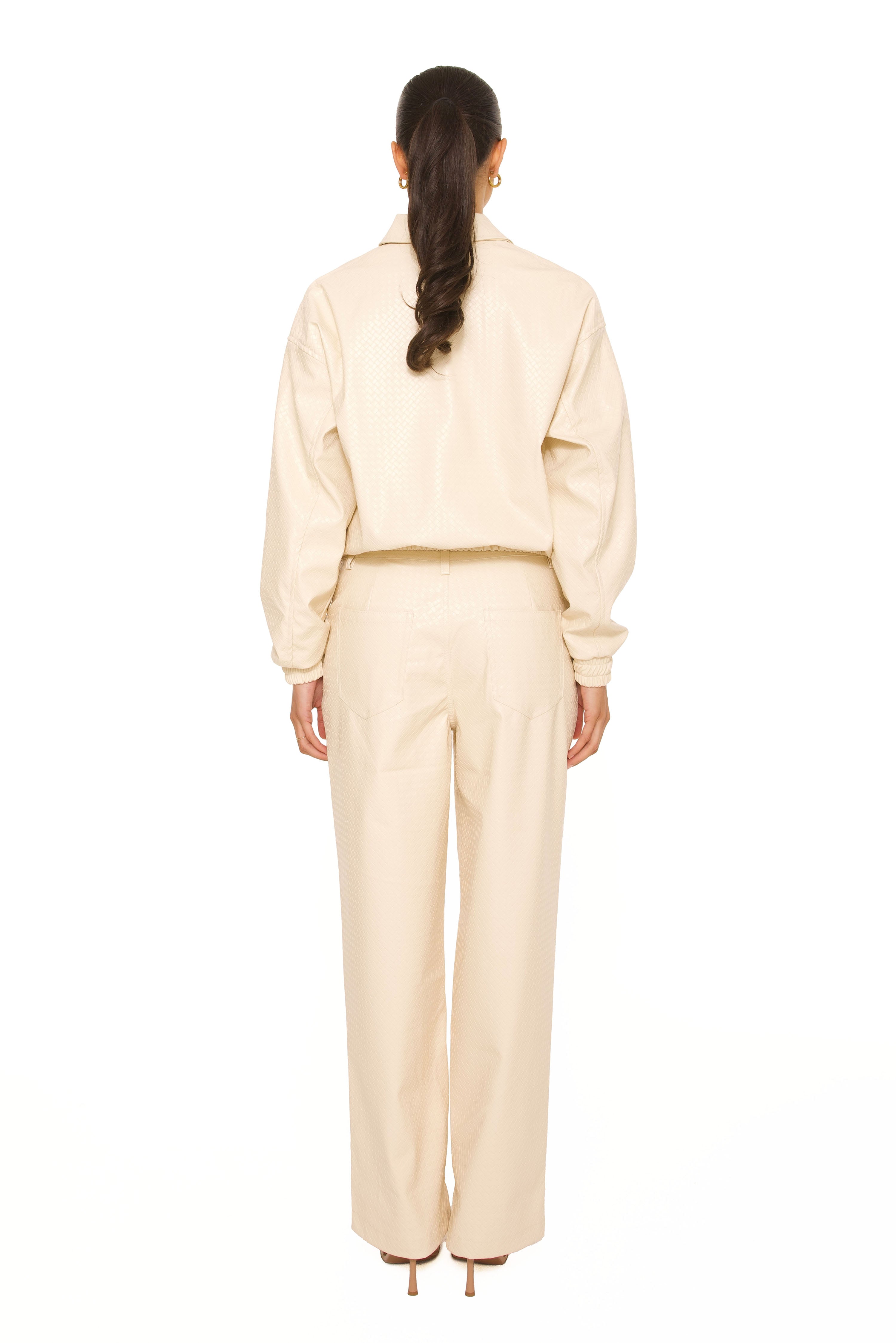 Leather Woven Pants Cream