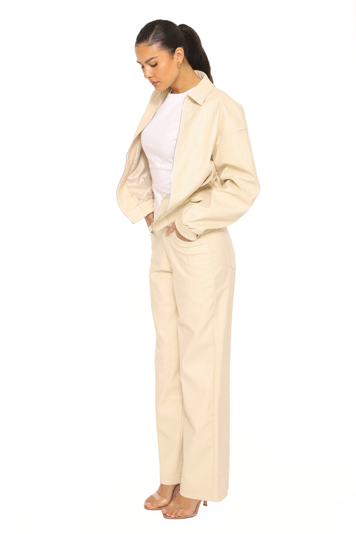 Leather Woven Pants Cream