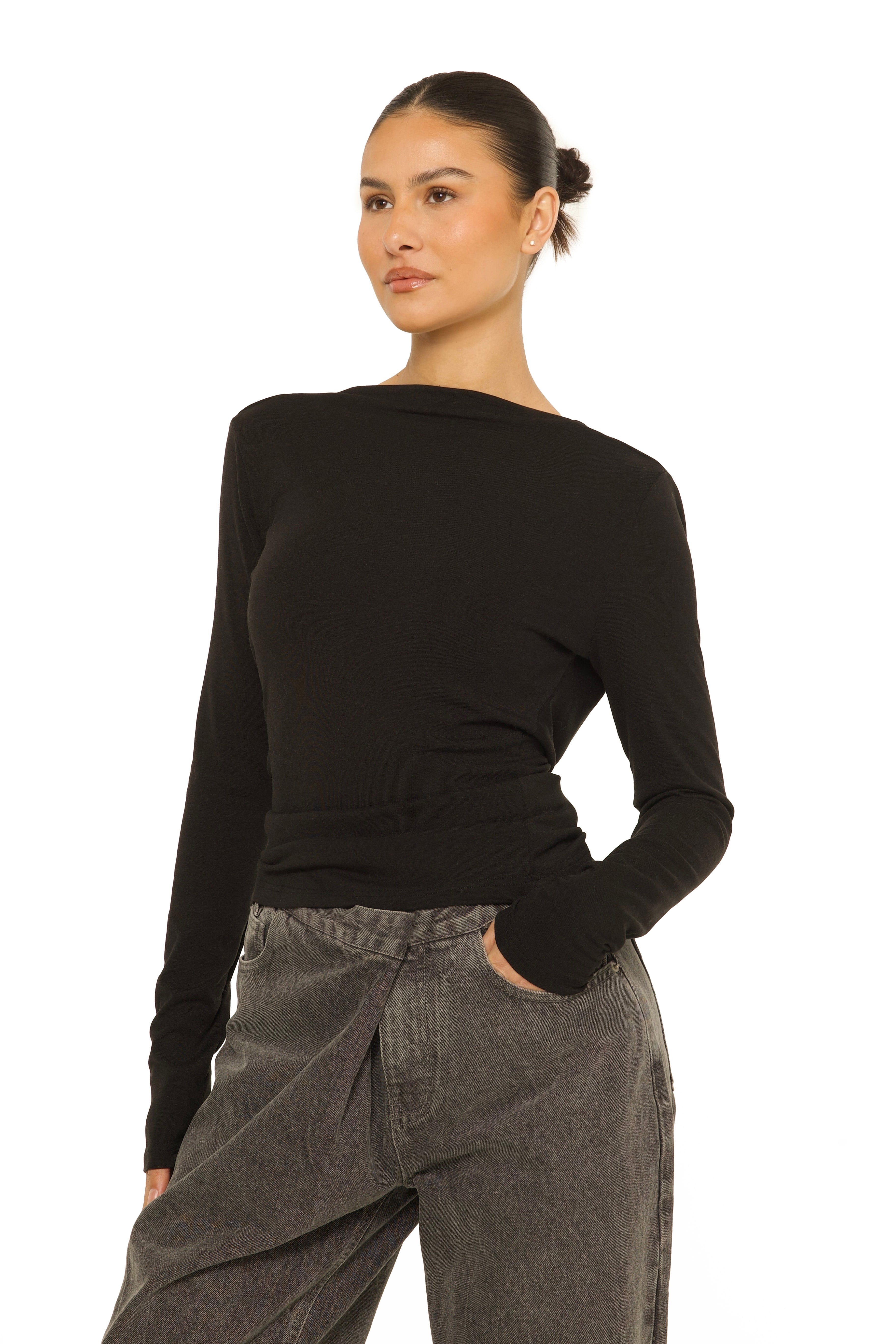 Long Sleeve Open Back Top