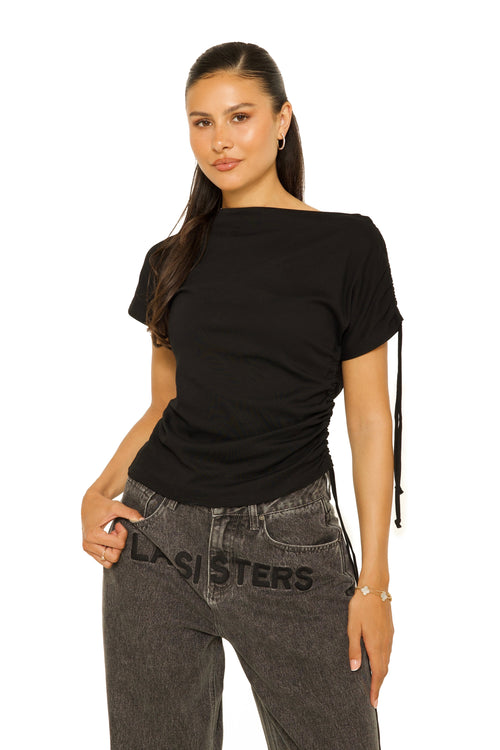 Off-Shoulder String Top Black