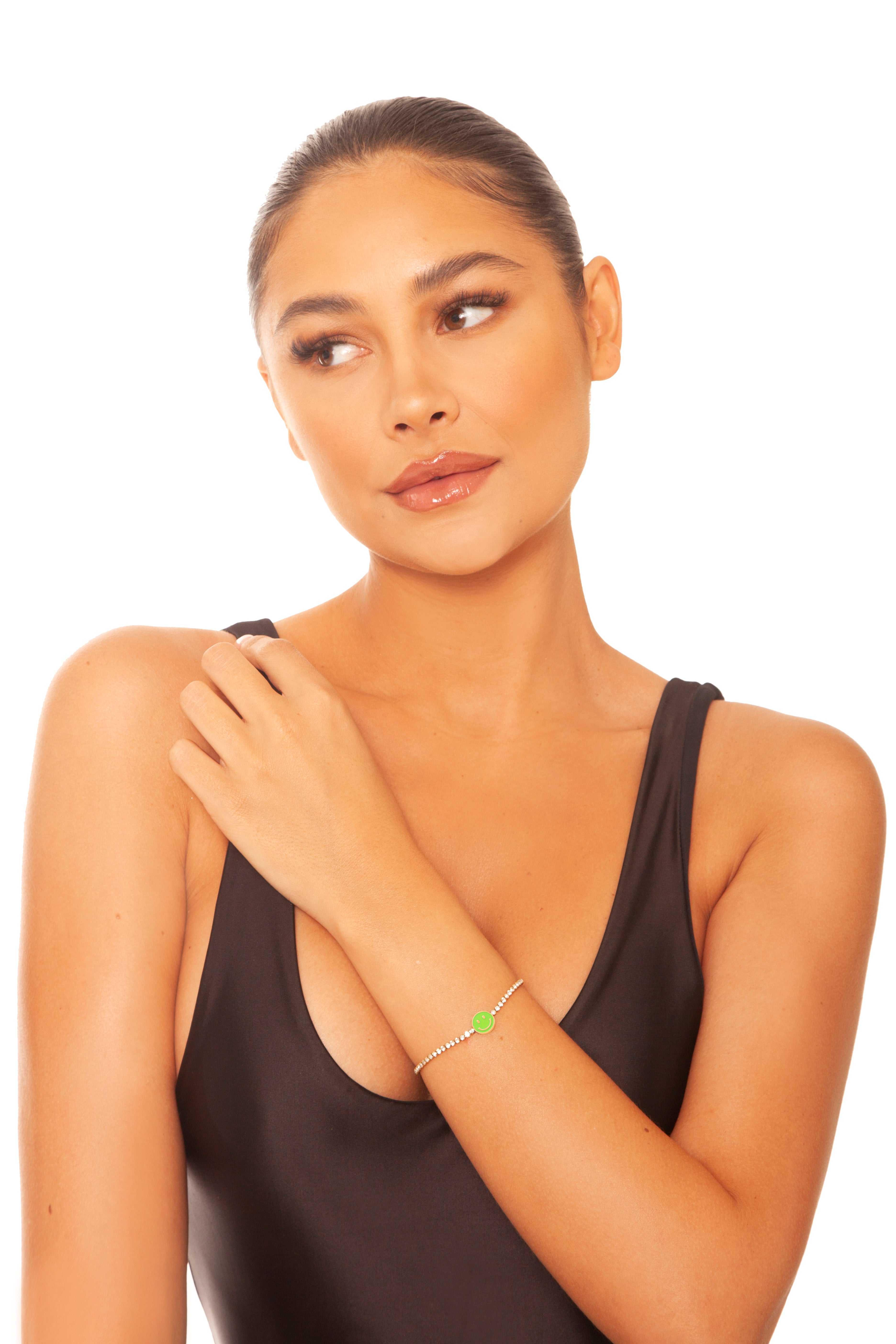 Rhinestone Smiley Bracelet Green