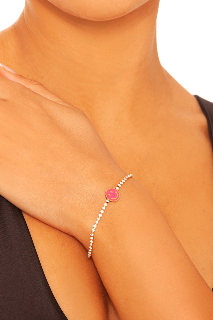 Rhinestone Smiley Bracelet Pink