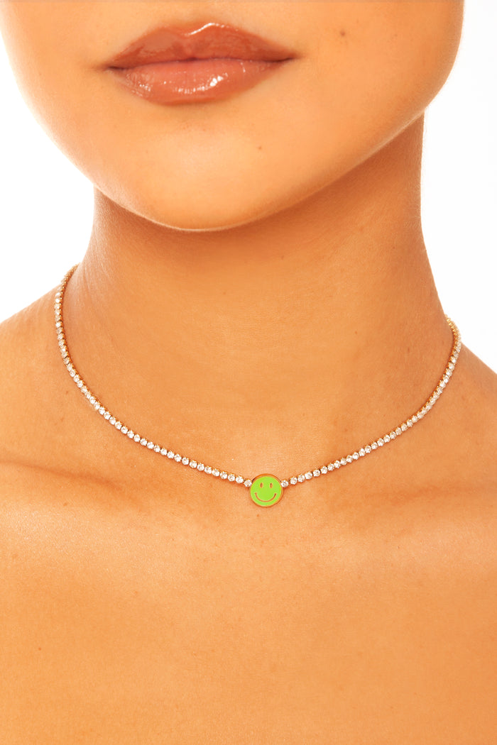 Rhinestone Smiley Necklace Green