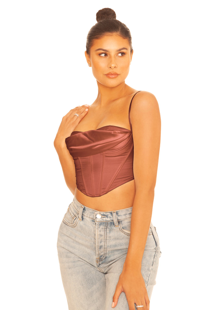 Satin Draped Corset Brown