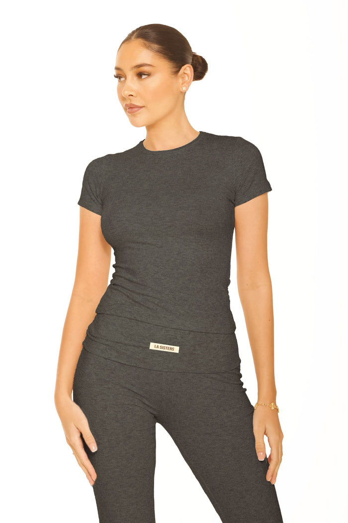 Short Sleeve Lounge Top Dark Grey