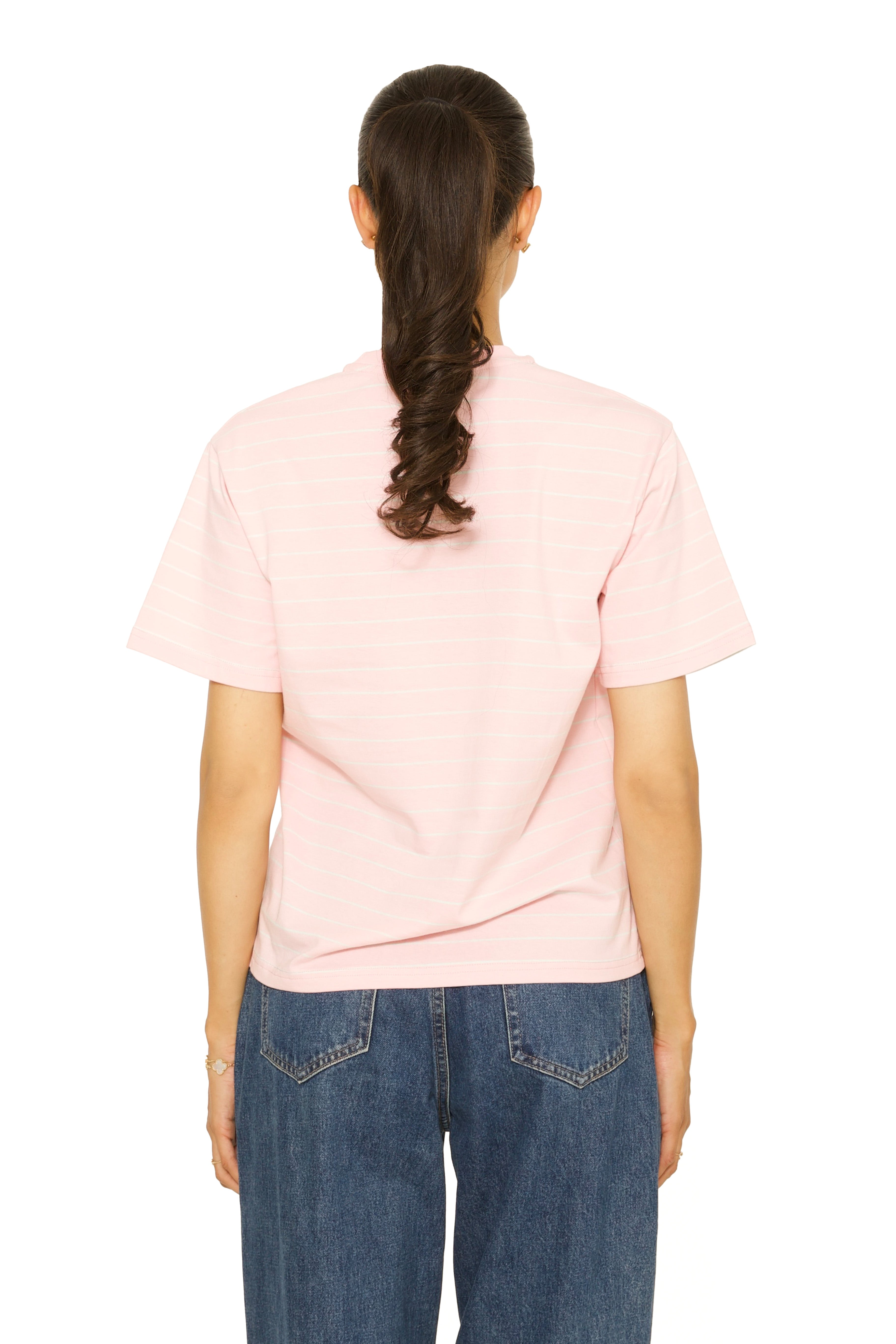 Short Sleeve Oversized Striped Tee Pink