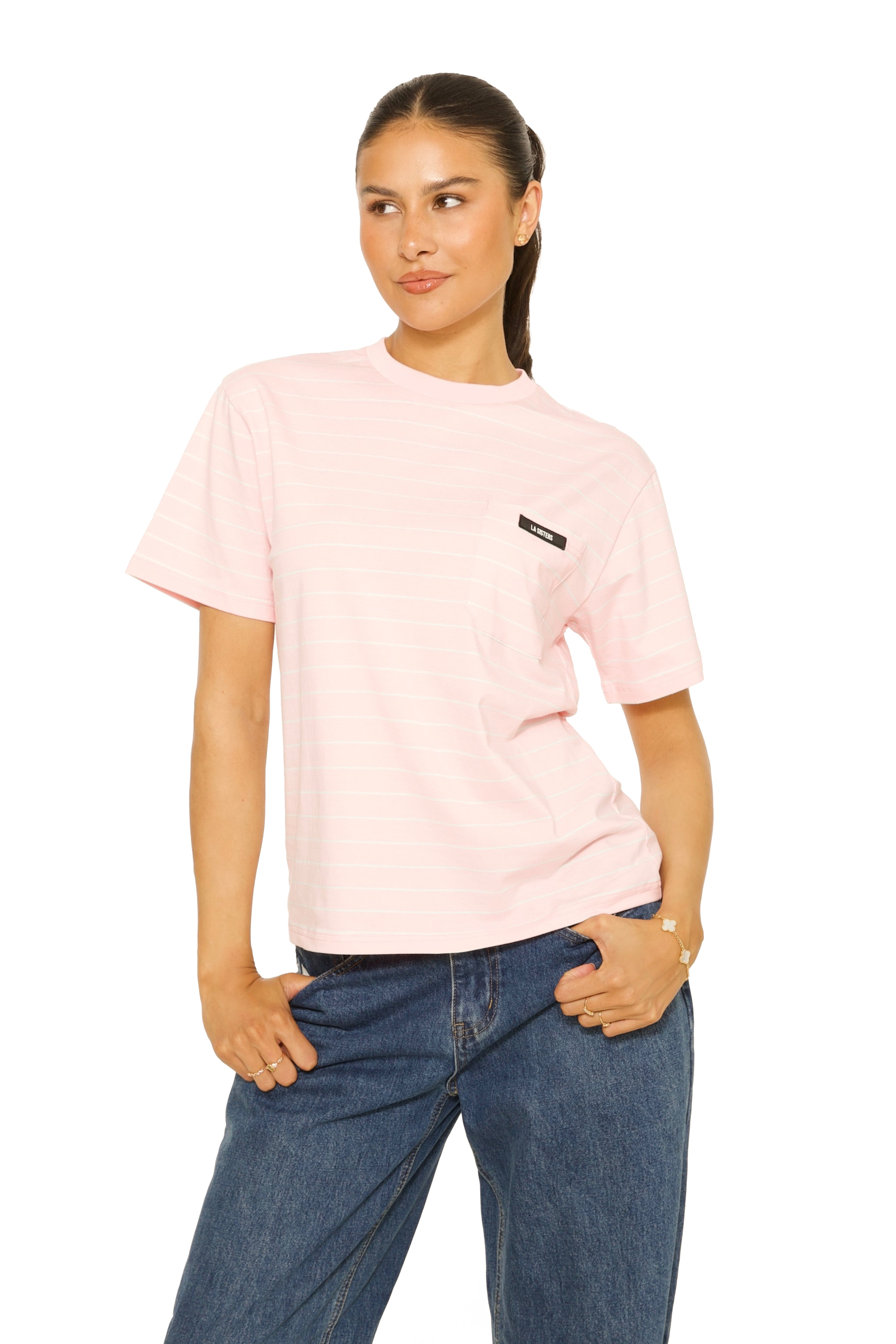 Short Sleeve Oversized Striped Tee Pink