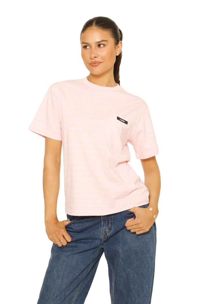 Short Sleeve Oversized Striped Tee Pink