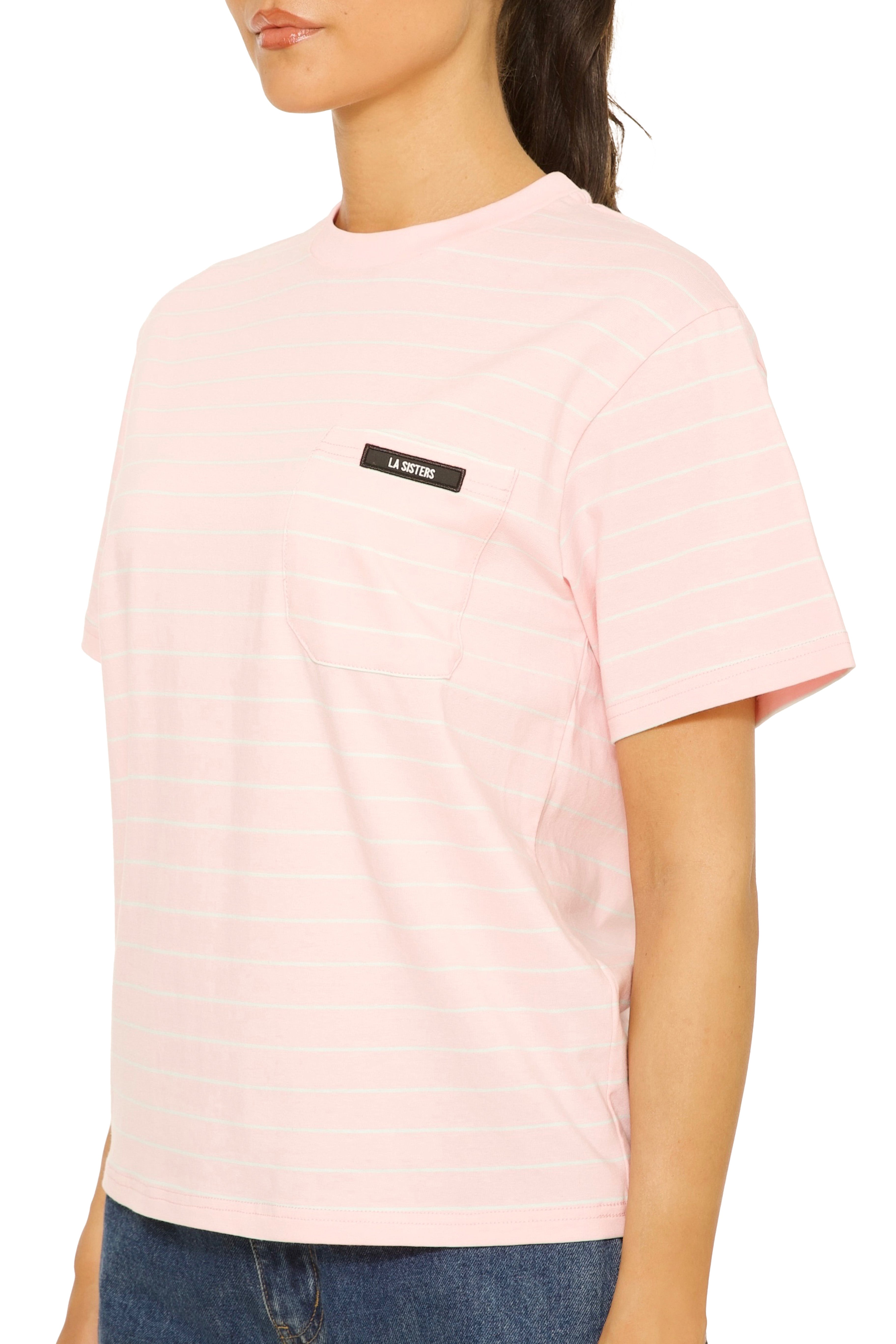 Short Sleeve Oversized Striped Tee Pink