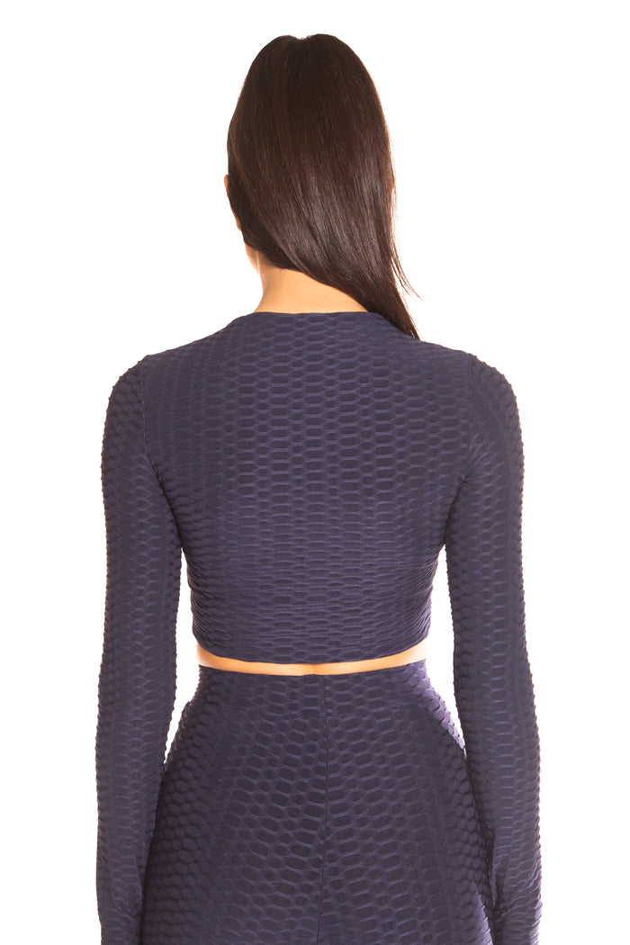 Honeycomb Long Sleeve Crop Top Navy