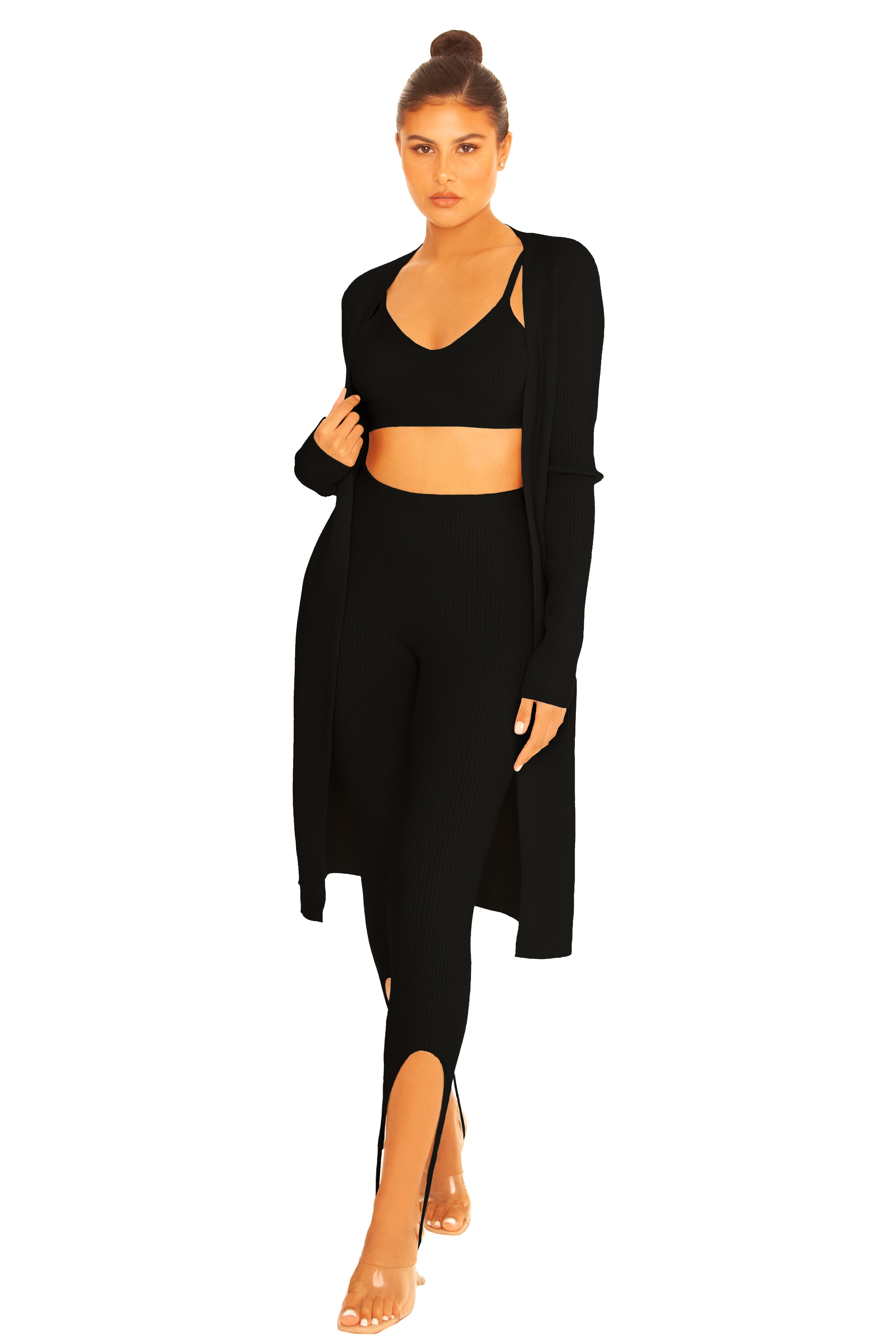 Knitted Ankle Strap Three Piece Black