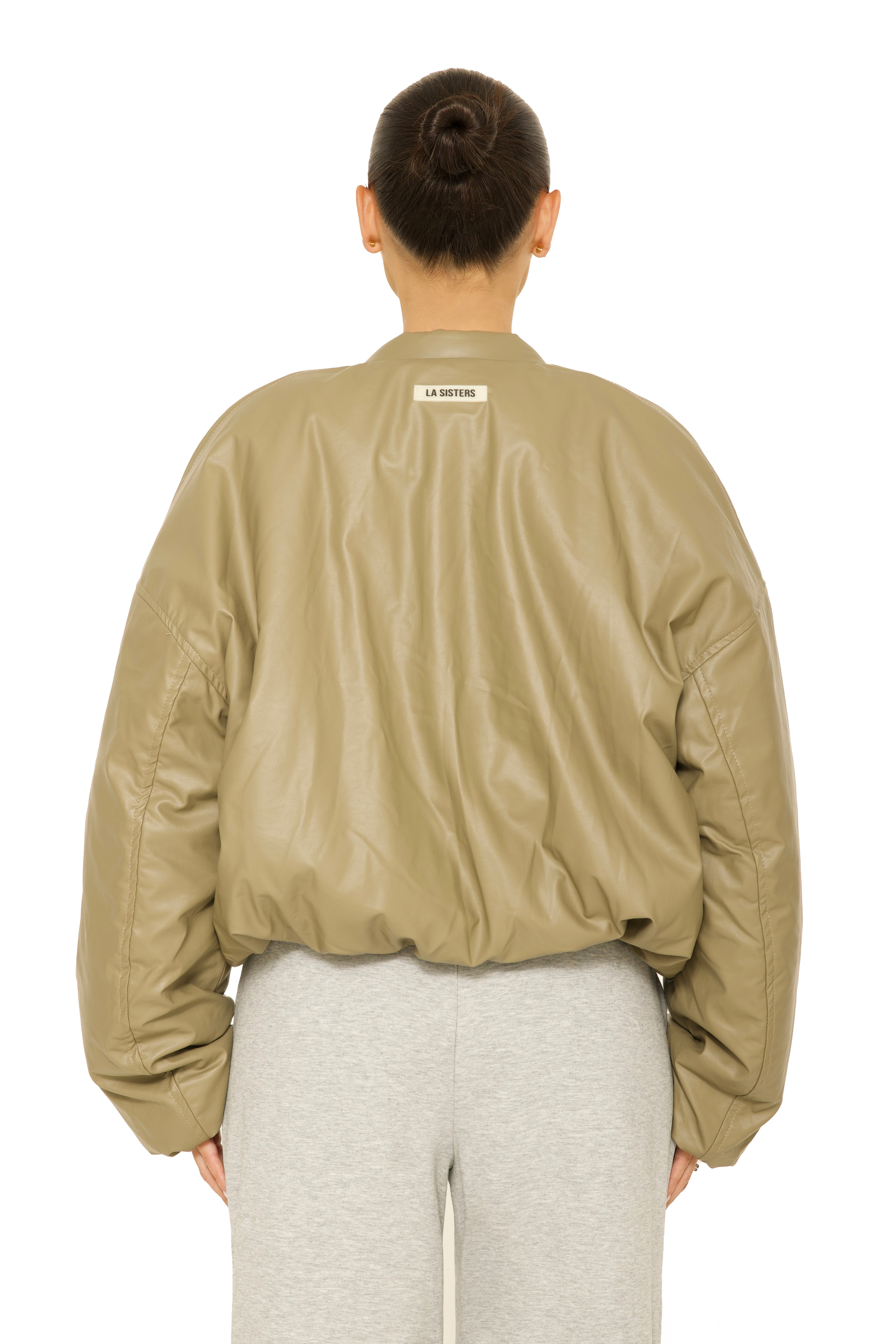 Oversized Leather Bomberjacket Khaki Green
