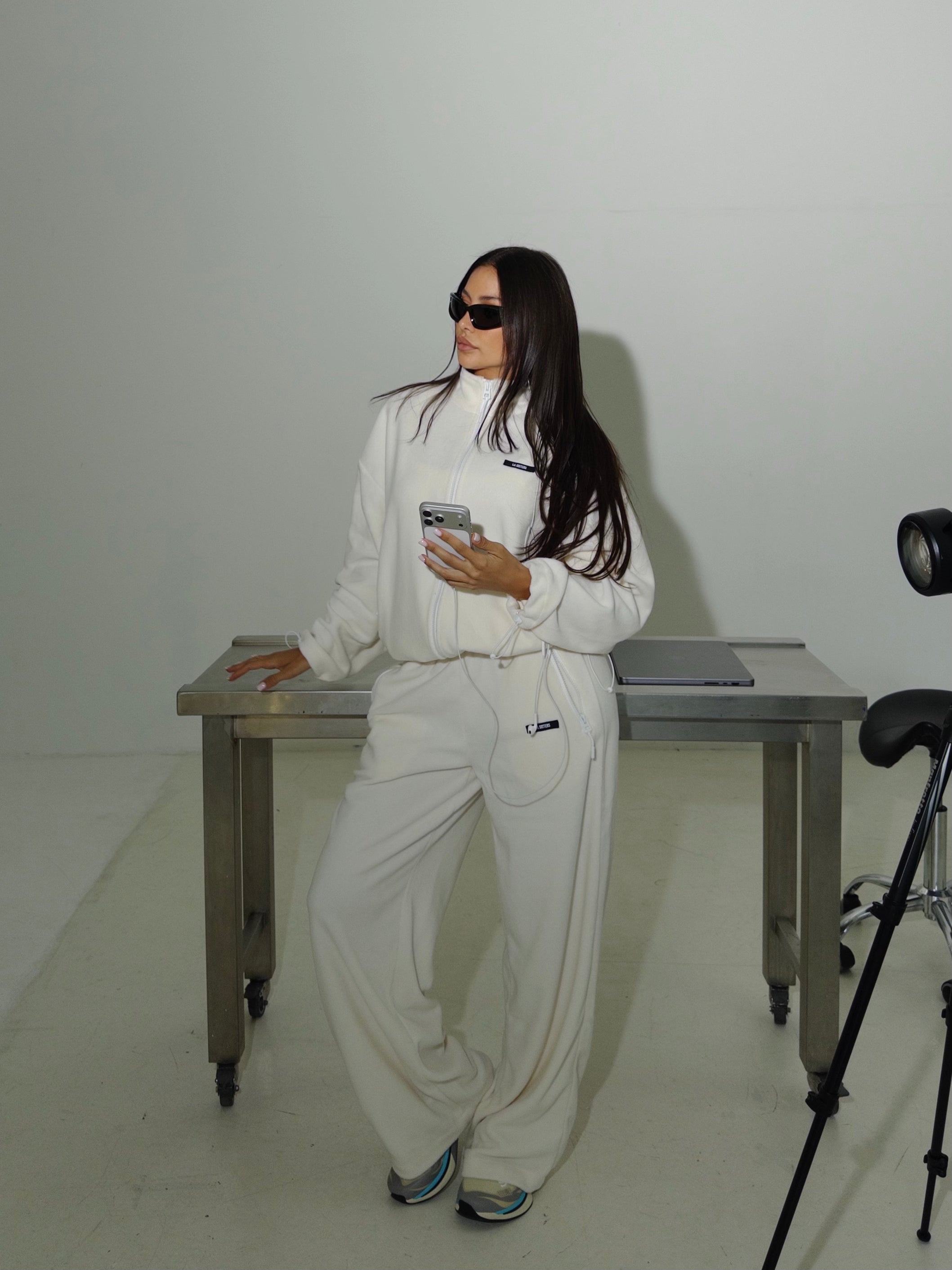 Fleece Straight Leg Pants Cream
