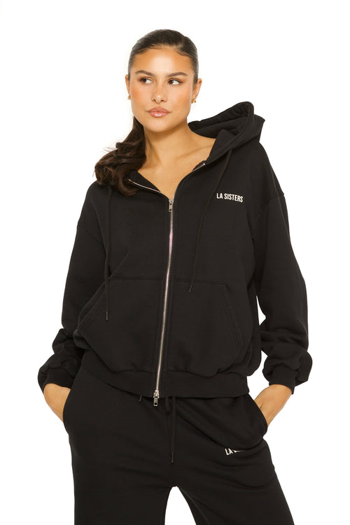 Essential Double Zipper Hoodie Black