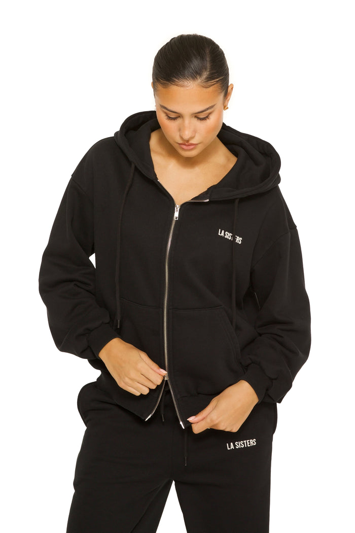 Essential Double Zipper Hoodie Black