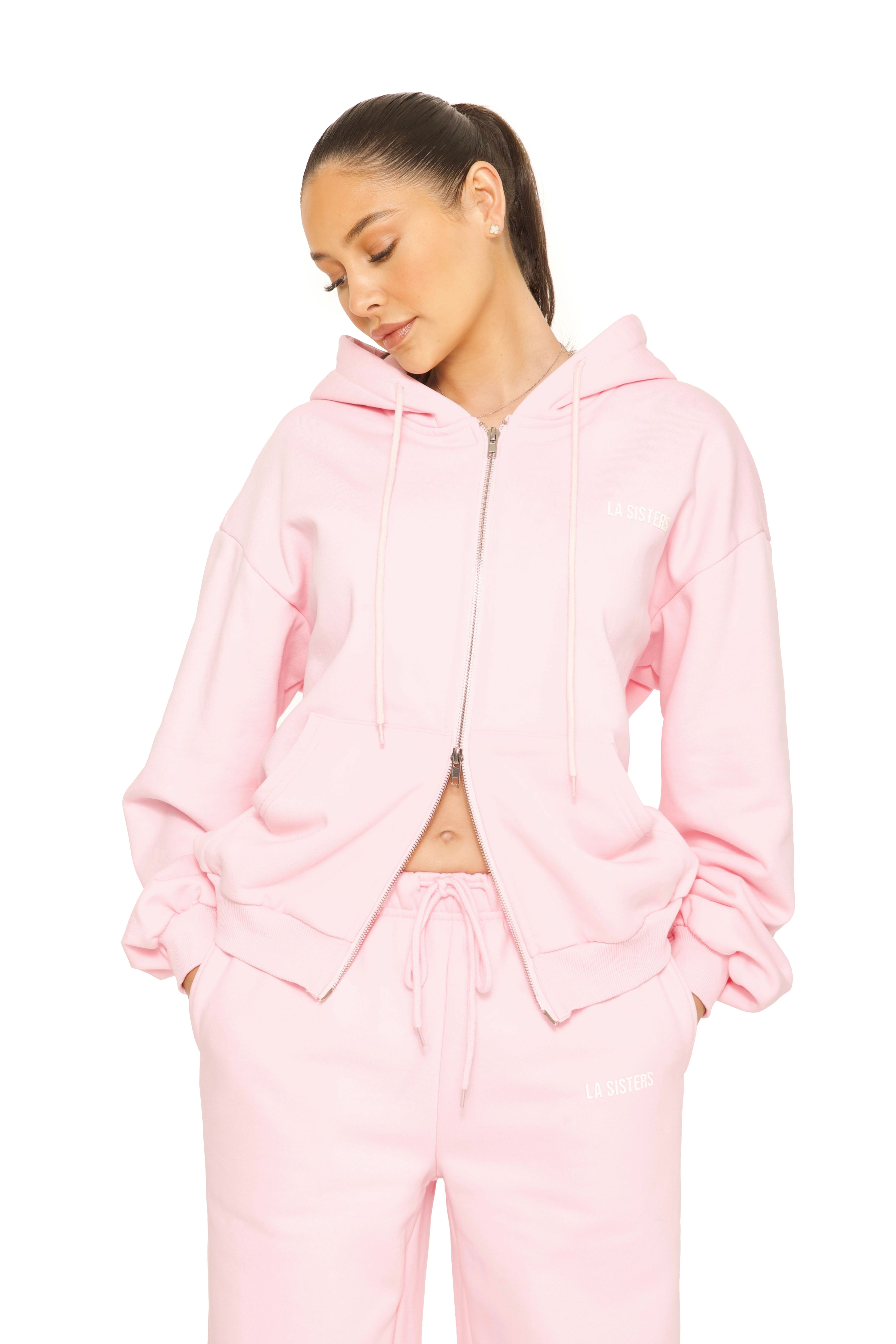 Essential Double Zipper Hoodie Pink