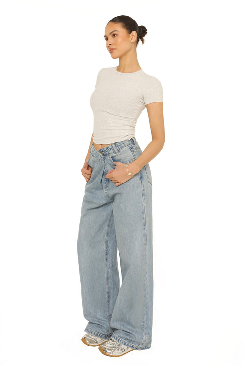 Fold Over Jeans Light blue
